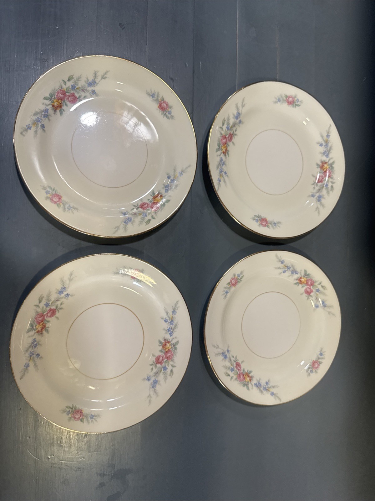 Set Of 4 Homer Laughlin Eggshell Nautilus Floral Saucers
