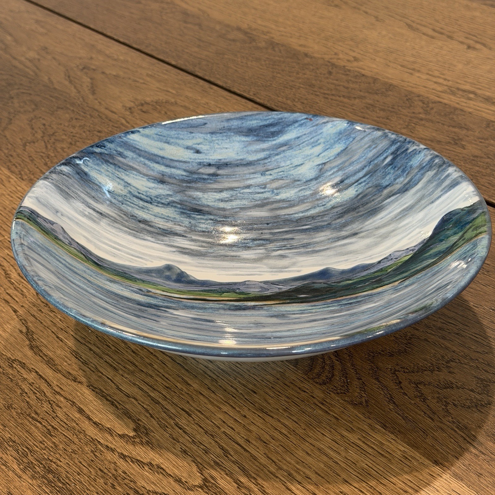 Highland Stoneware Scotland Flared Serving Bowl 12” Hand Painted Landscape