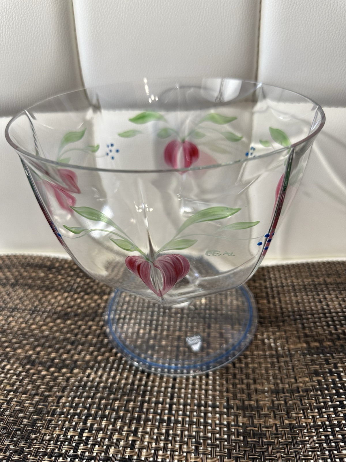 VTG ORREFOS 1980 SIGNED MAJA 7” FOOTED HANDPAINTED CRYSTAL BOWL BY EVA ENGLUND