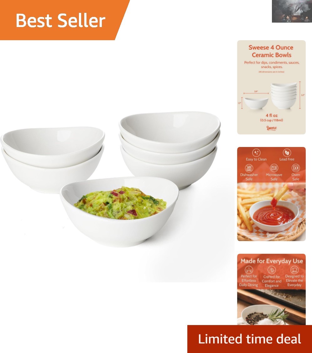 Sophisticated 4 oz White Porcelain Dipping Bowls – Set of 6 for Elegant Dining