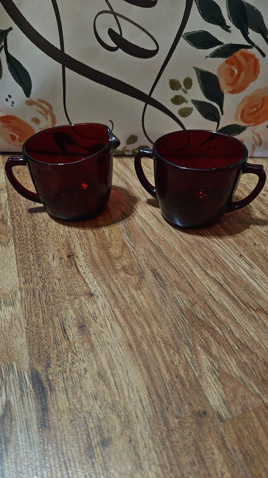 Vintage Anchor Hocking Royal Ruby Glass Cream & Sugar Set 1938-67