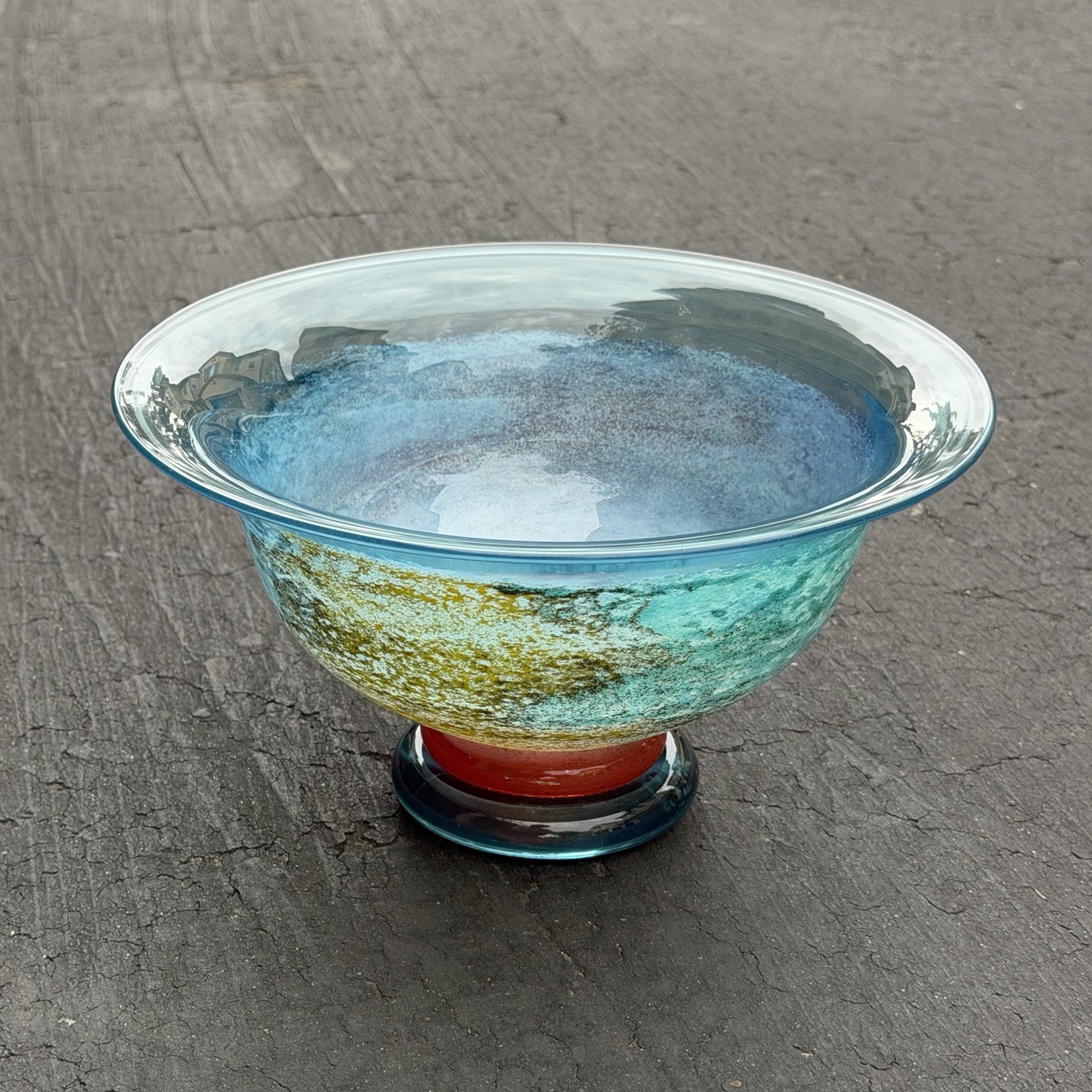 Kosta Boda “CanCan” Art Glass Pedestal Bowl Dish Blue Numbered – Kjell Engman