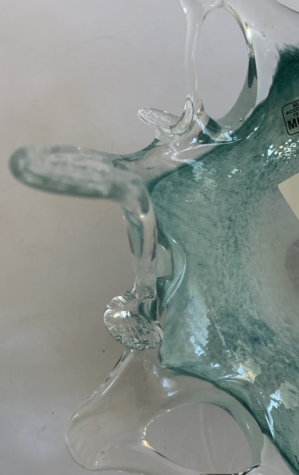 Murano Style Art Glass Mouth Blown Bowl Teal Aqua Blue White Exquisite All Tags