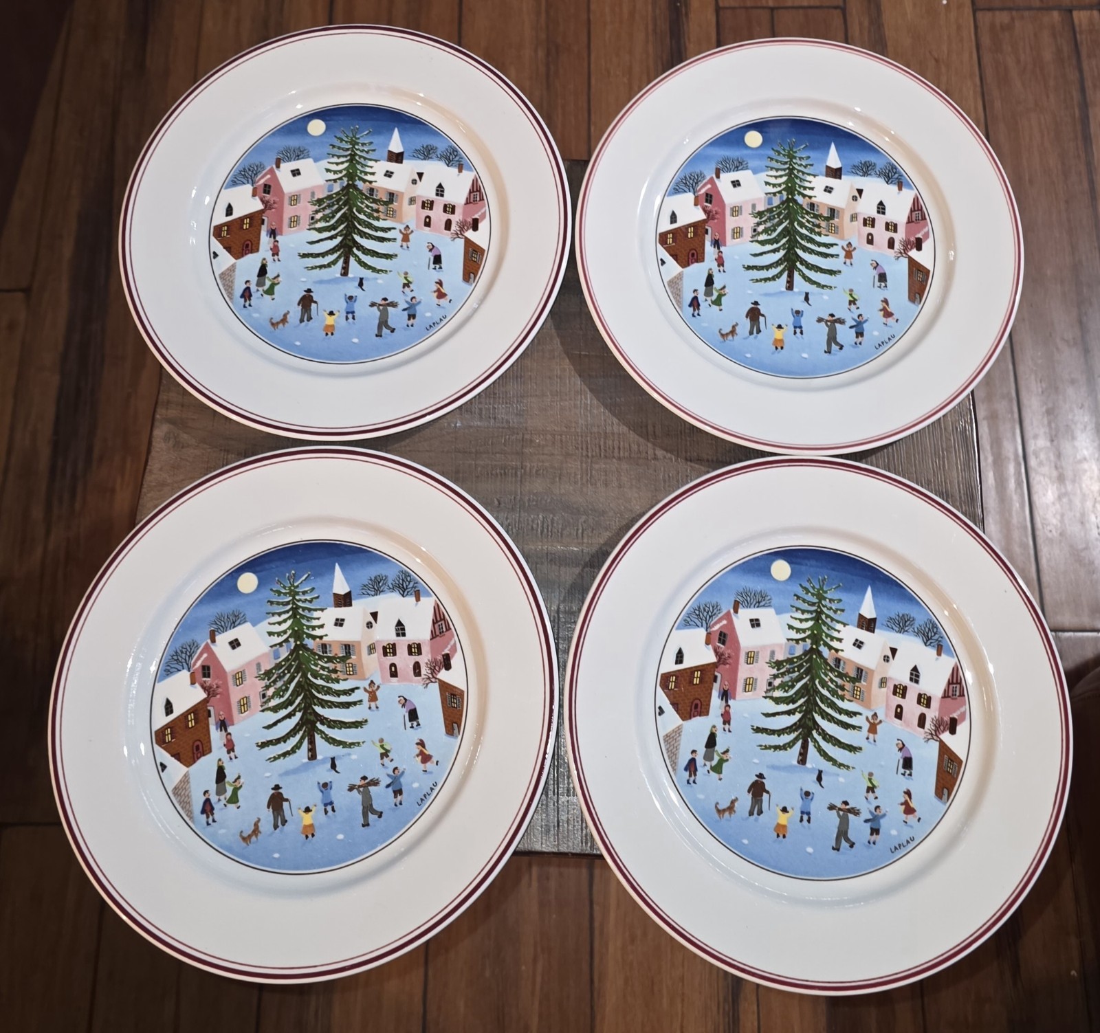 Villeroy Boch Naif Christmas Salad Plate Set Lot Of 4 8.25in