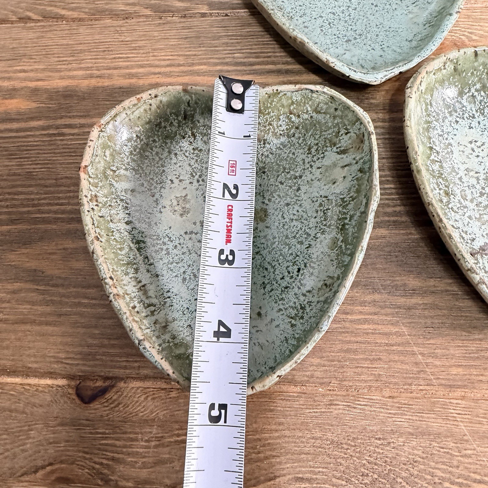 Ceramic Studio Art Pottery Glazed Heart Leaf Print Trinket Dish Tray Signed 3