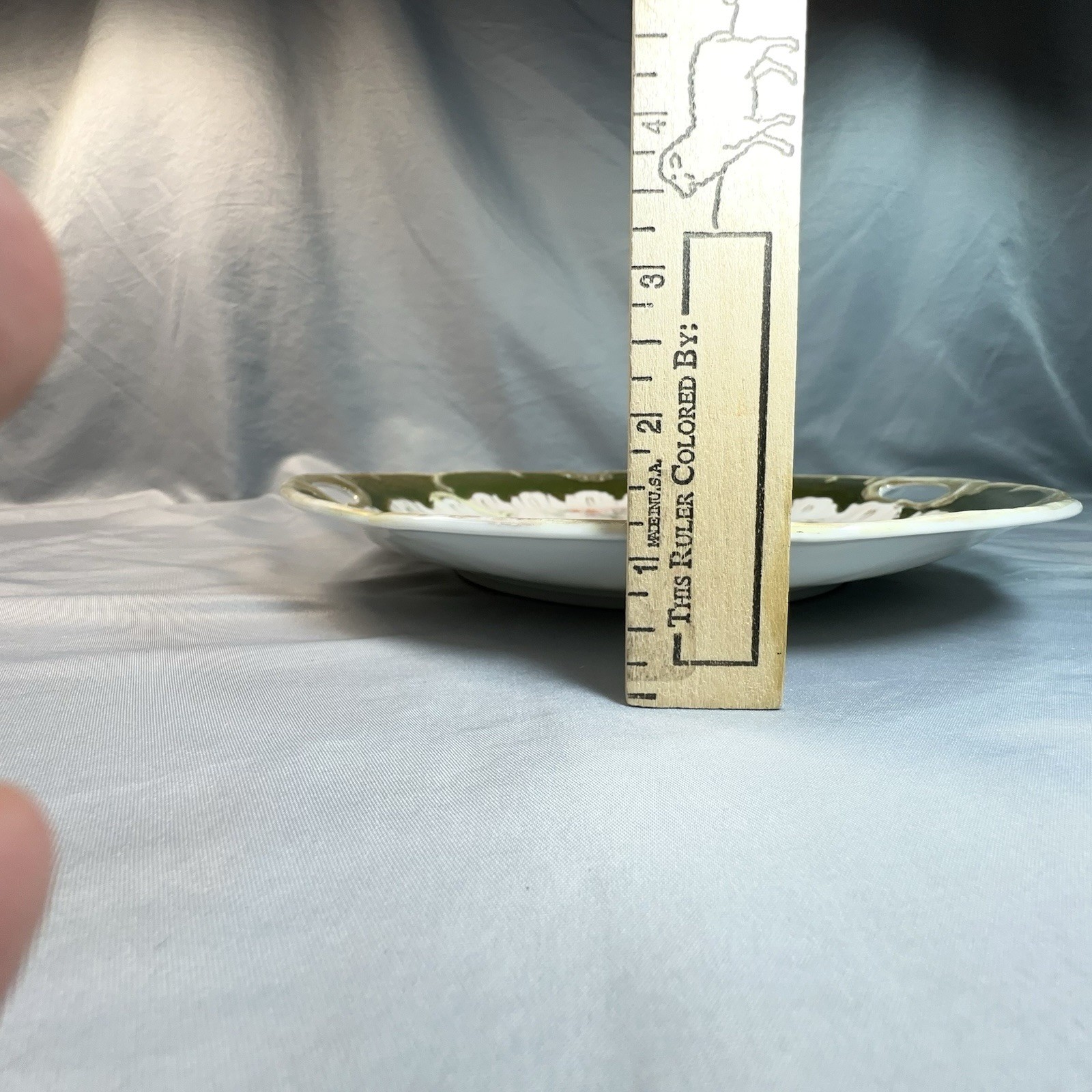 Antique Victorian Handled Cake Plate Pattern 930 Forest Green Stipple Gilt 10.5″