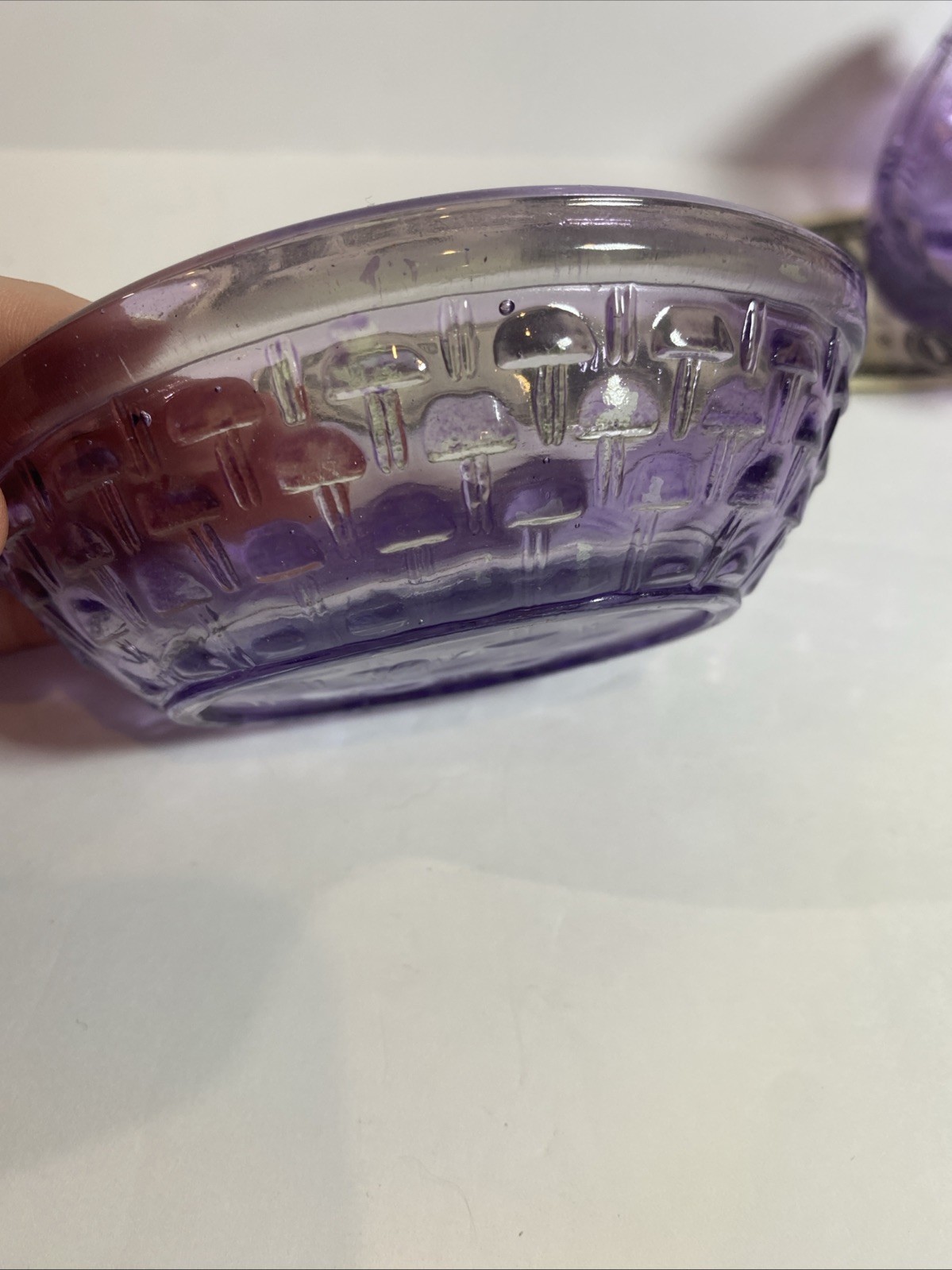 Vintage Lavender Glass Rabbit on Basket Candy Dish w/ Lid Easter Bunny 5”
