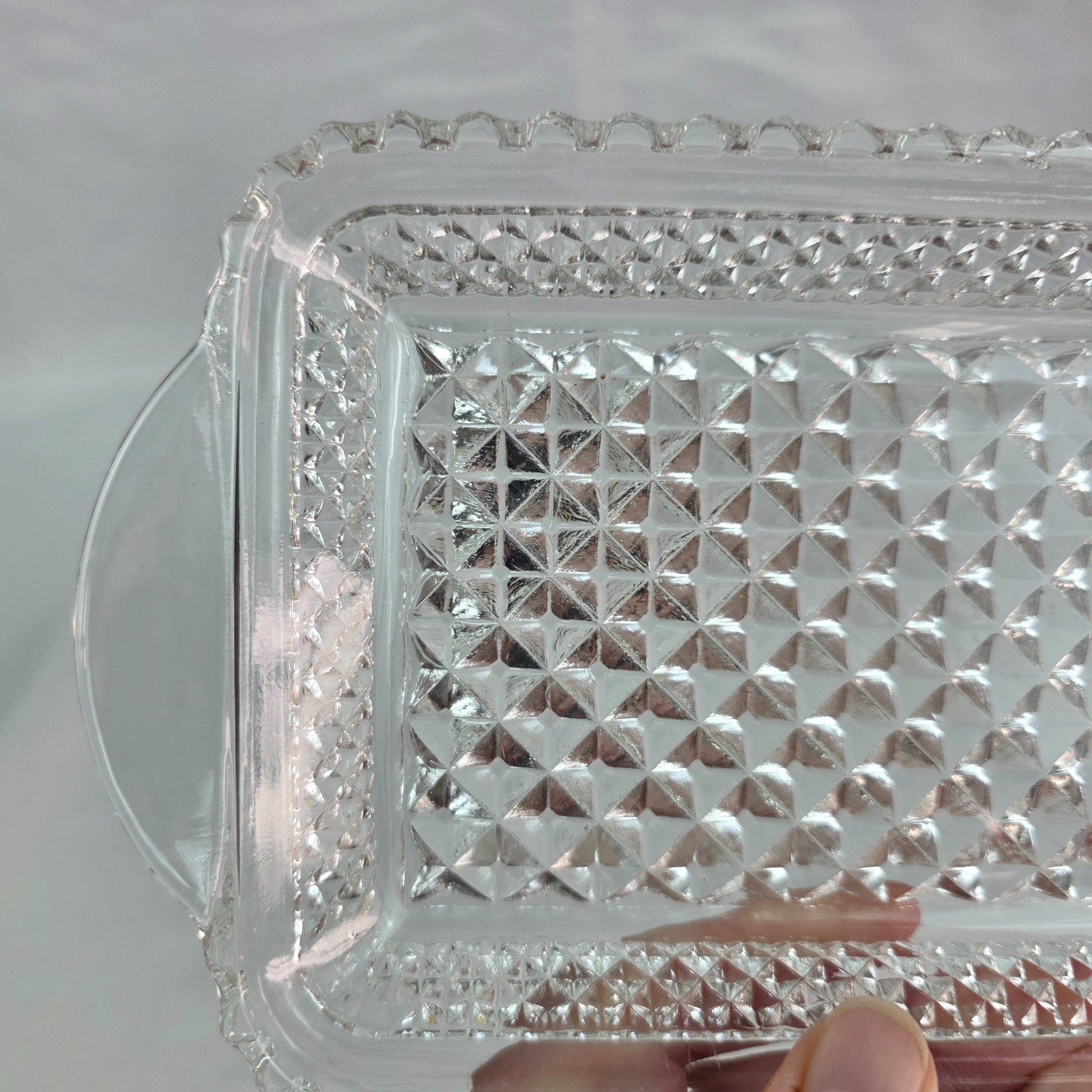 Vintage Anchor Hocking Wexford Rectangle Cranberry Tray Diamond Cut Glass Design