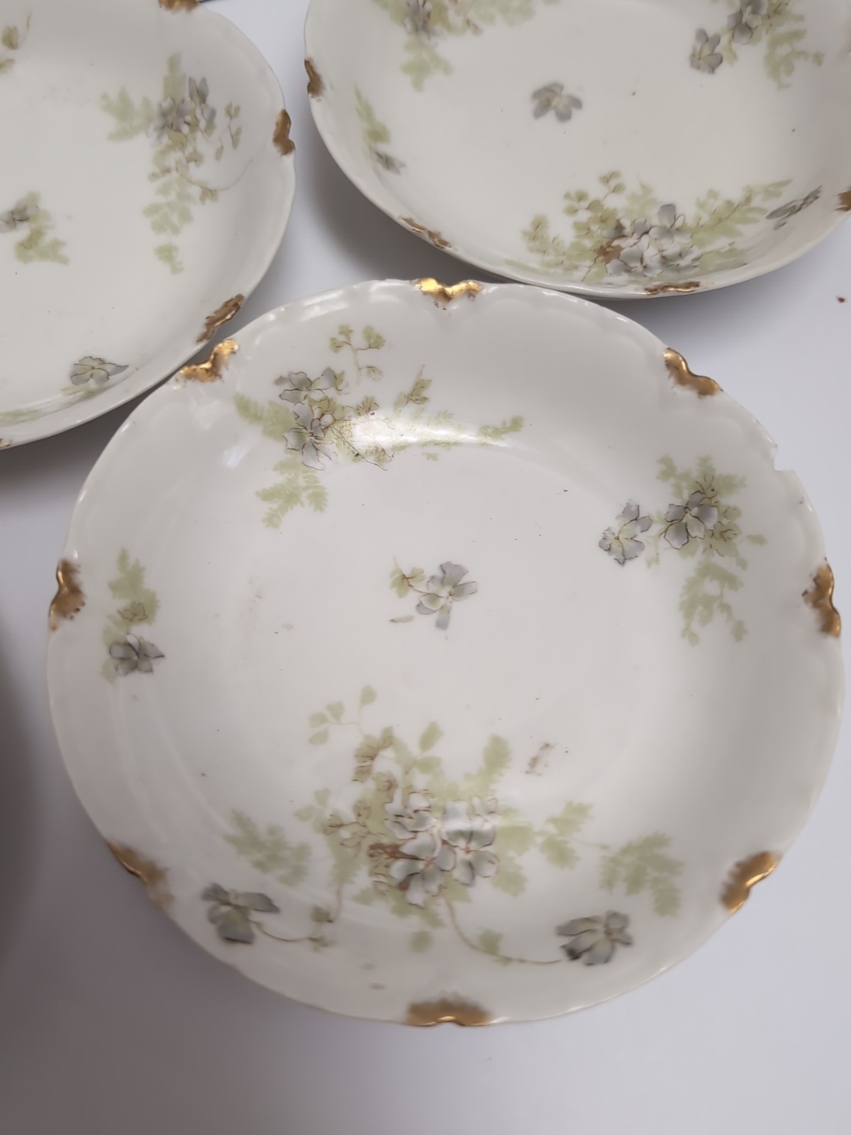 (4) Haviland Limoges For PDG Co. Indianapolis Fruit Bowls 5″ Blue Gray Violets