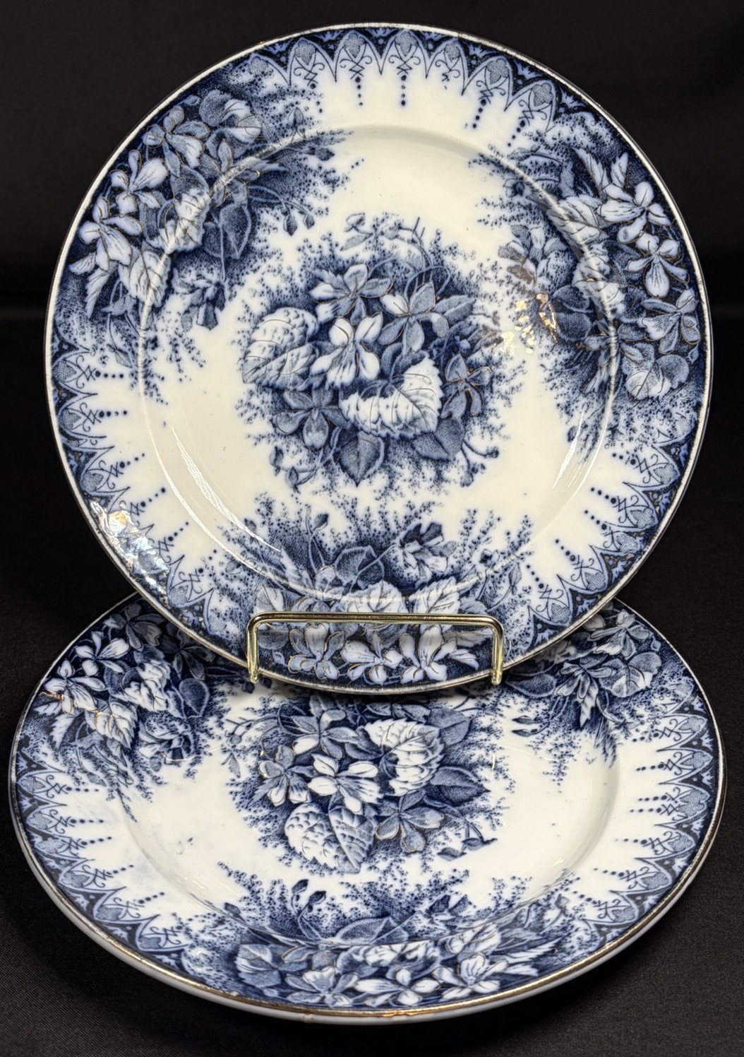 2 Antique Rare K G Keller Guerin Luneville France VILOETTE Flow Blue 7” Plates