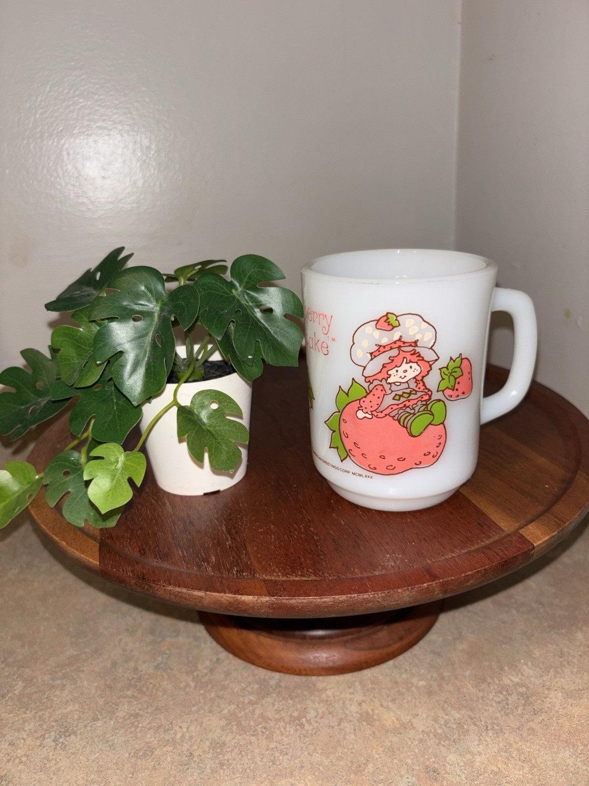 Strawberry Shortcake Milk Glass 10oz. Coffee Mug Anchor Hocking Fire King