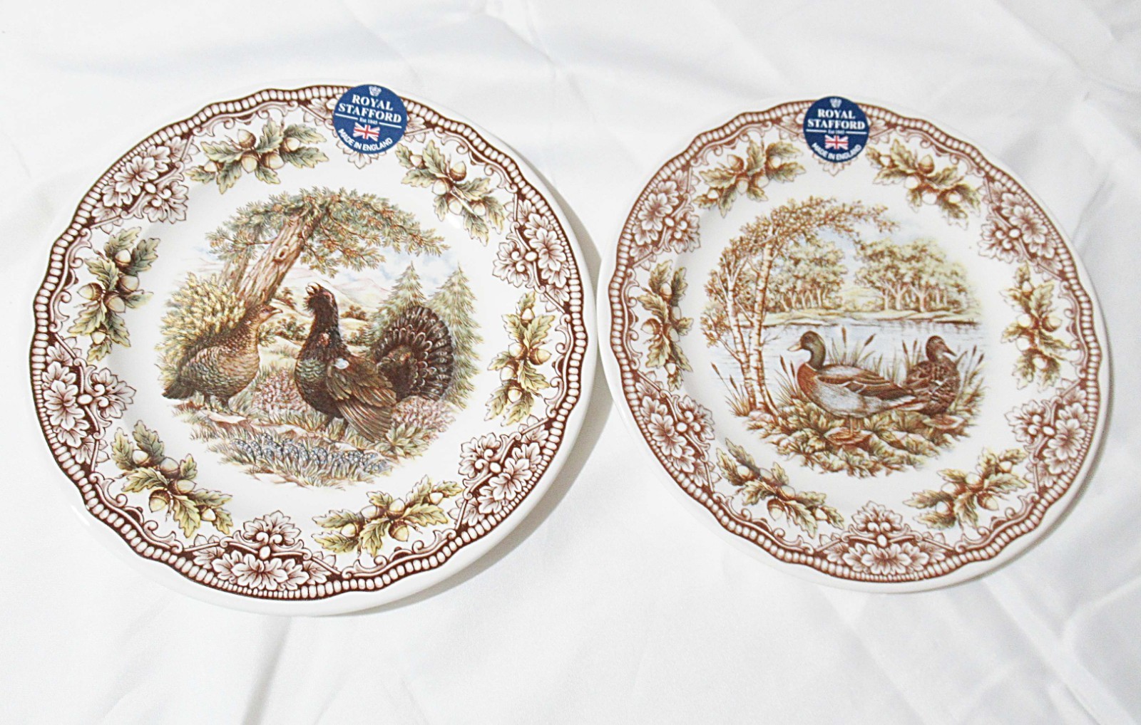 Two Salad Plates Willow by Royal Stafford Homeland Turkey Duck Made in England