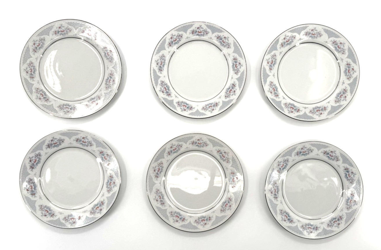 6 Silverie Fine China Sapphire Salad Plates 7.5″ Floral Discontinued Vintage