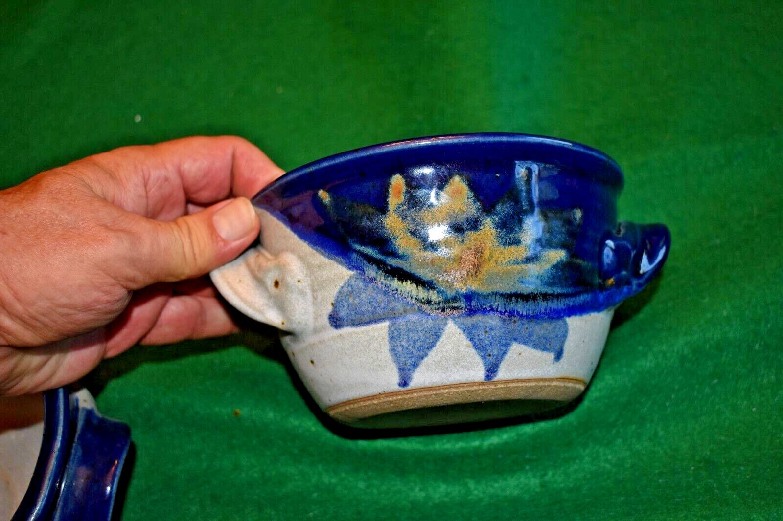Hand Made Studio Art Pottery Earthenware ~ Bowls ~ Blue Tan Gray
