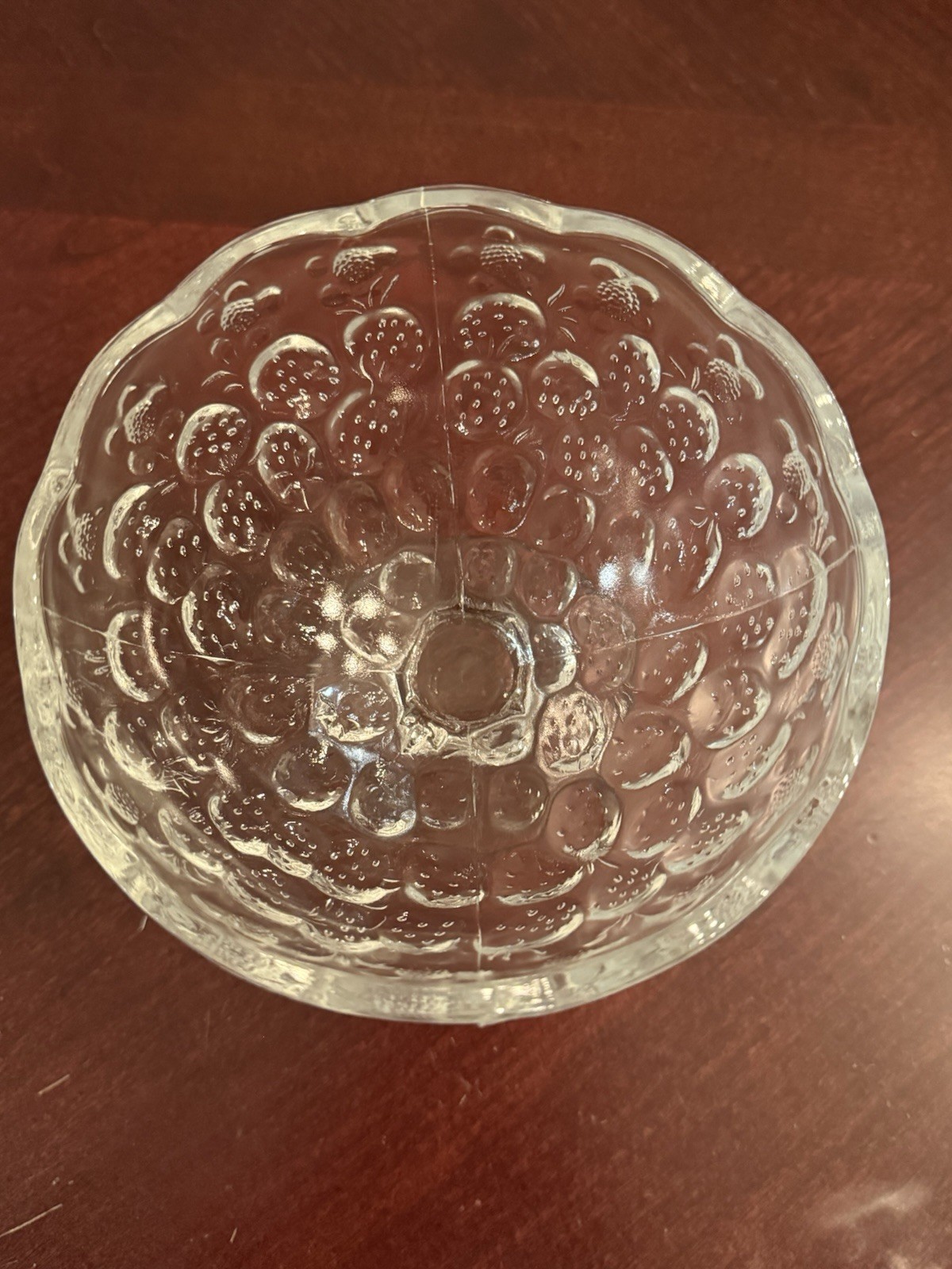 Vintage Clear Pressed Glass Strawberry Pattern Pedestal Or Compote Bowl