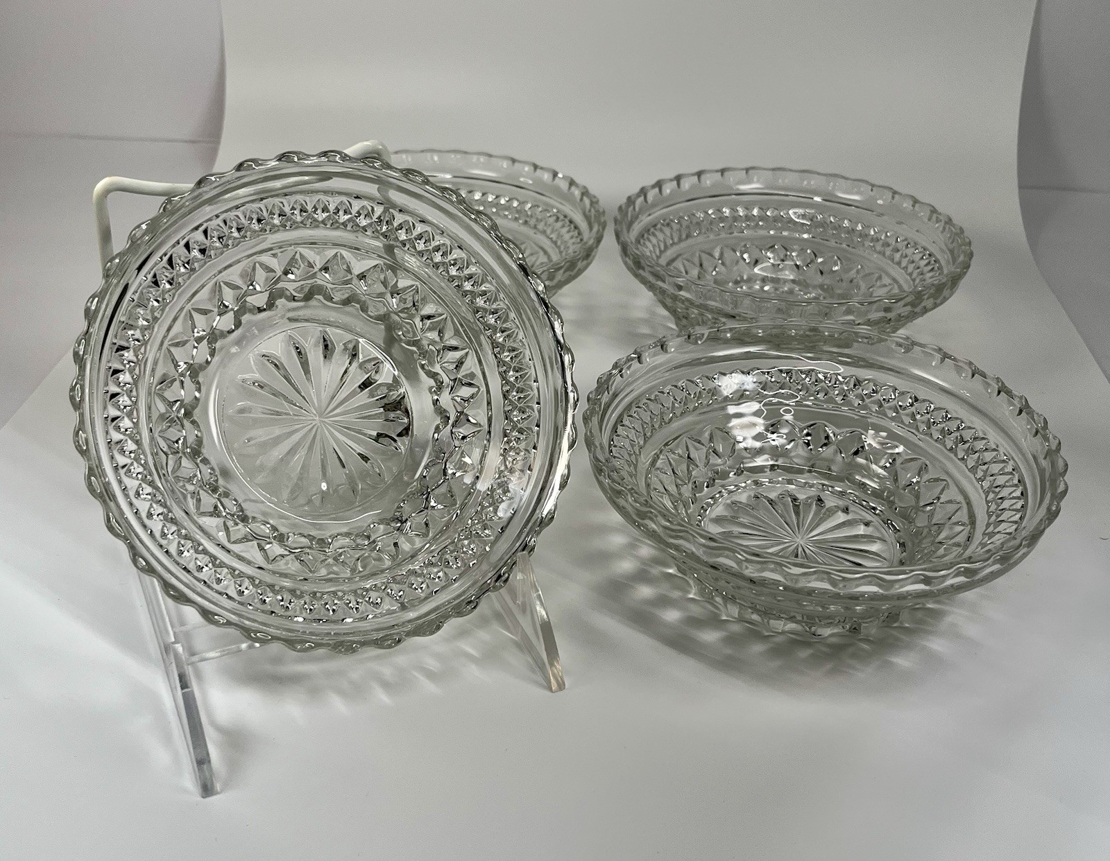 Set Of 4 Vtg Anchor Hocking Wexford Diamond Clear Glass Berry Dessert Bowls Box
