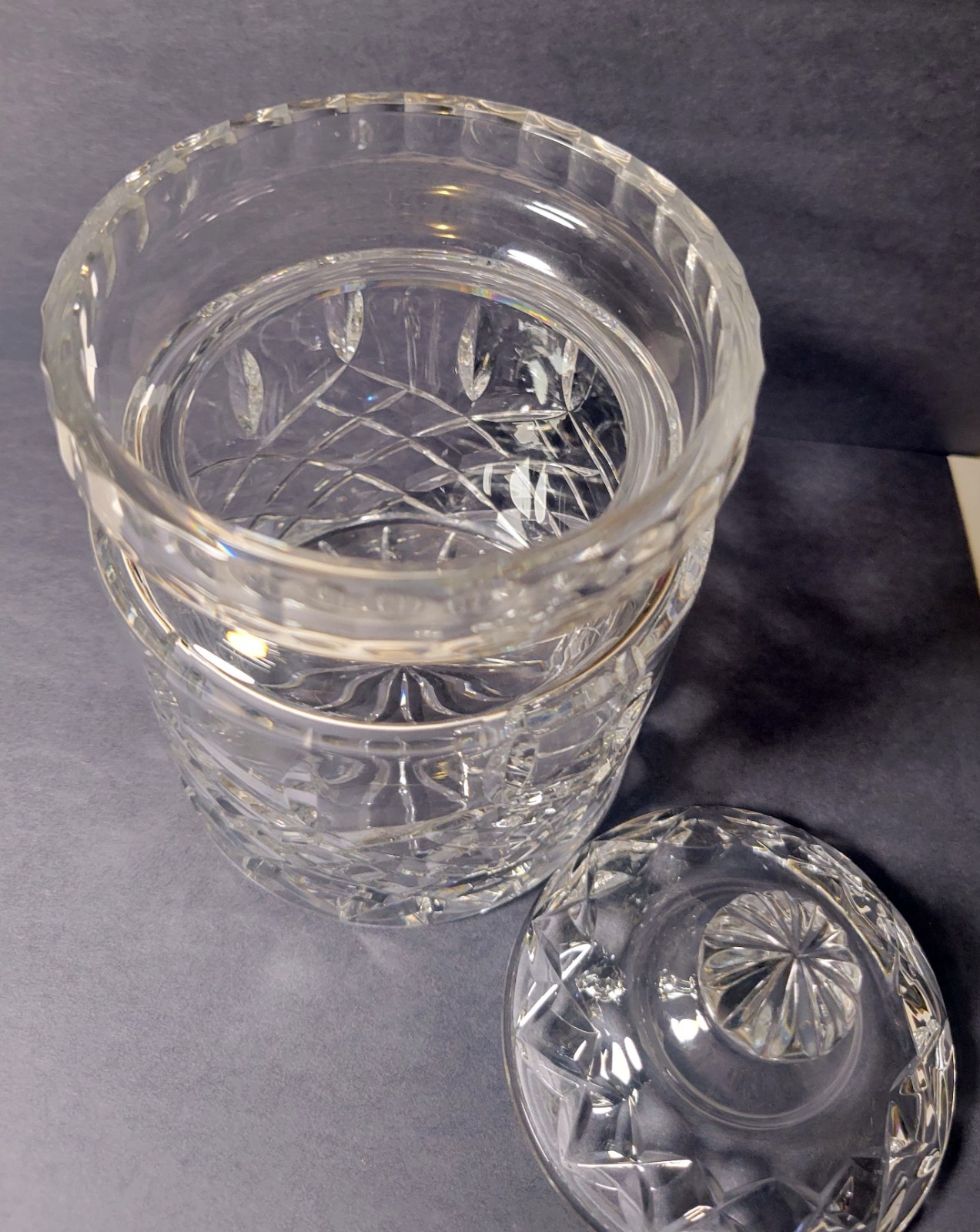 Vintage Lead Crystal Cut Glass Biscuit Barrel or Cookie / Candy Jar 6.75″