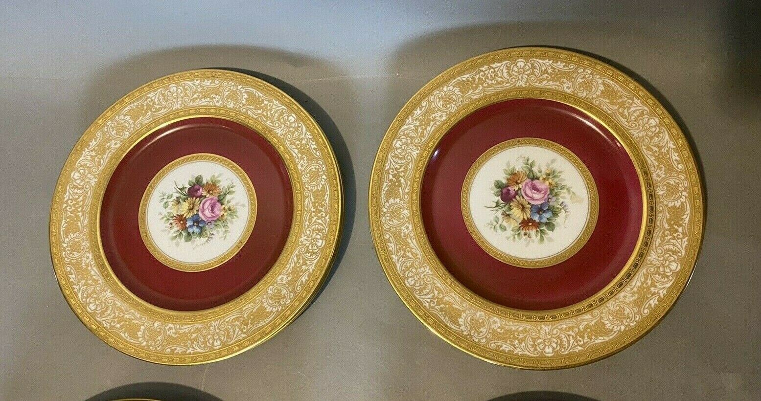 SET OF 11 SELB BAVARIA HEINRICH GILT ENCRUSETED FLORAL DECORATED DINNER PLATES