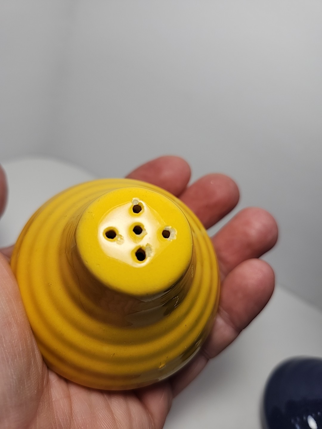 Vintage Cobalt Blue & Yellow Bauer salt and pepper shaker Set Beehive Ribbed