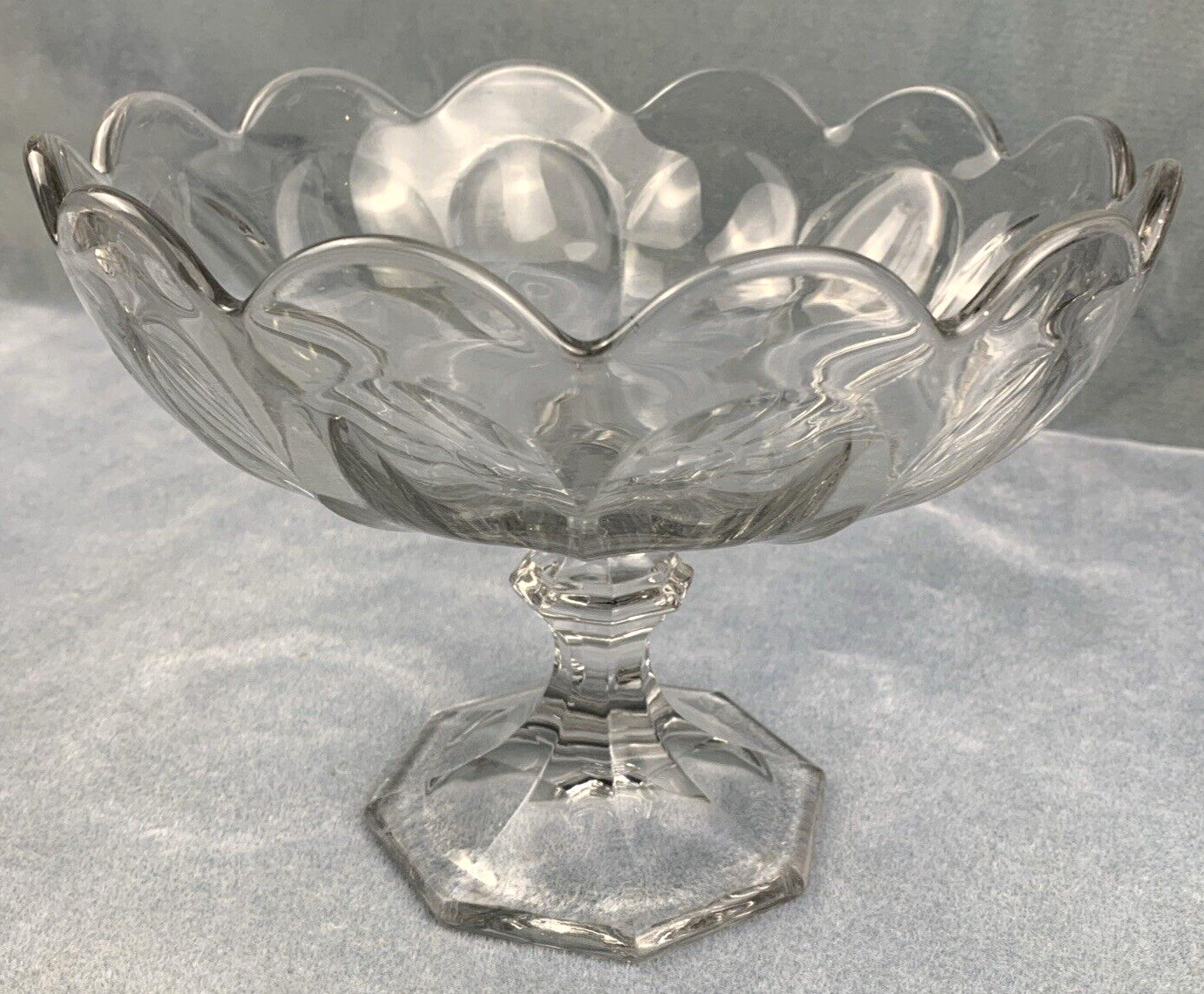 Heisey Signed Glass Priscilla Clear Paneled 8 1/4″ Round Compote 1905-1933 Used