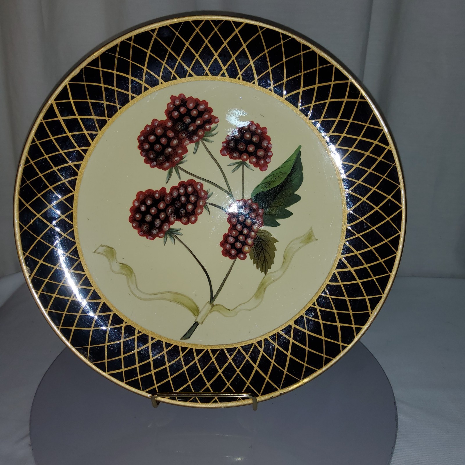Raymond Waites Black & Gold Bordered Berry Plates Collection Set of 2 Vintage