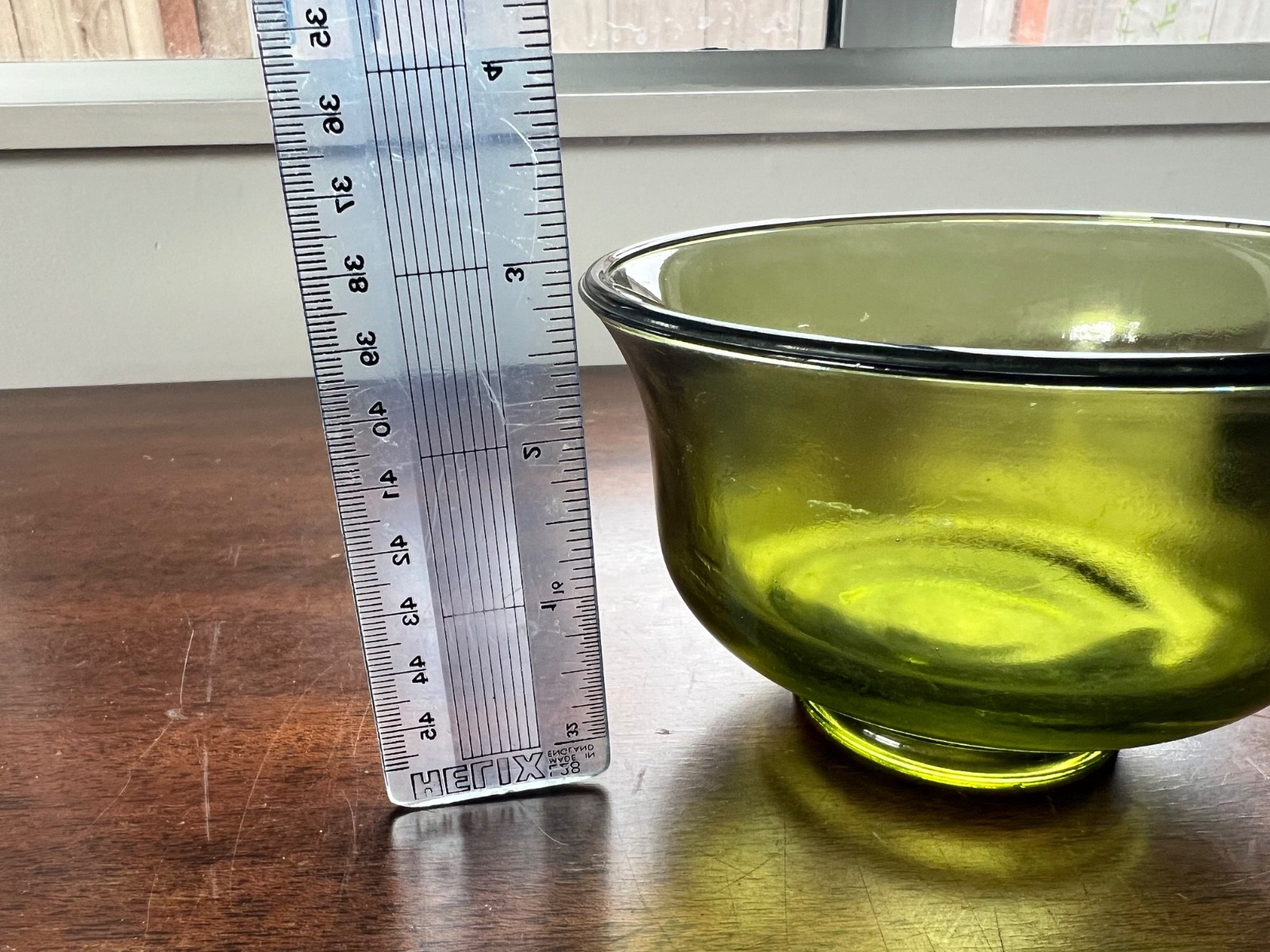 Vintage MCM Olive Green Glass Footed Bowl Retro Home Decor