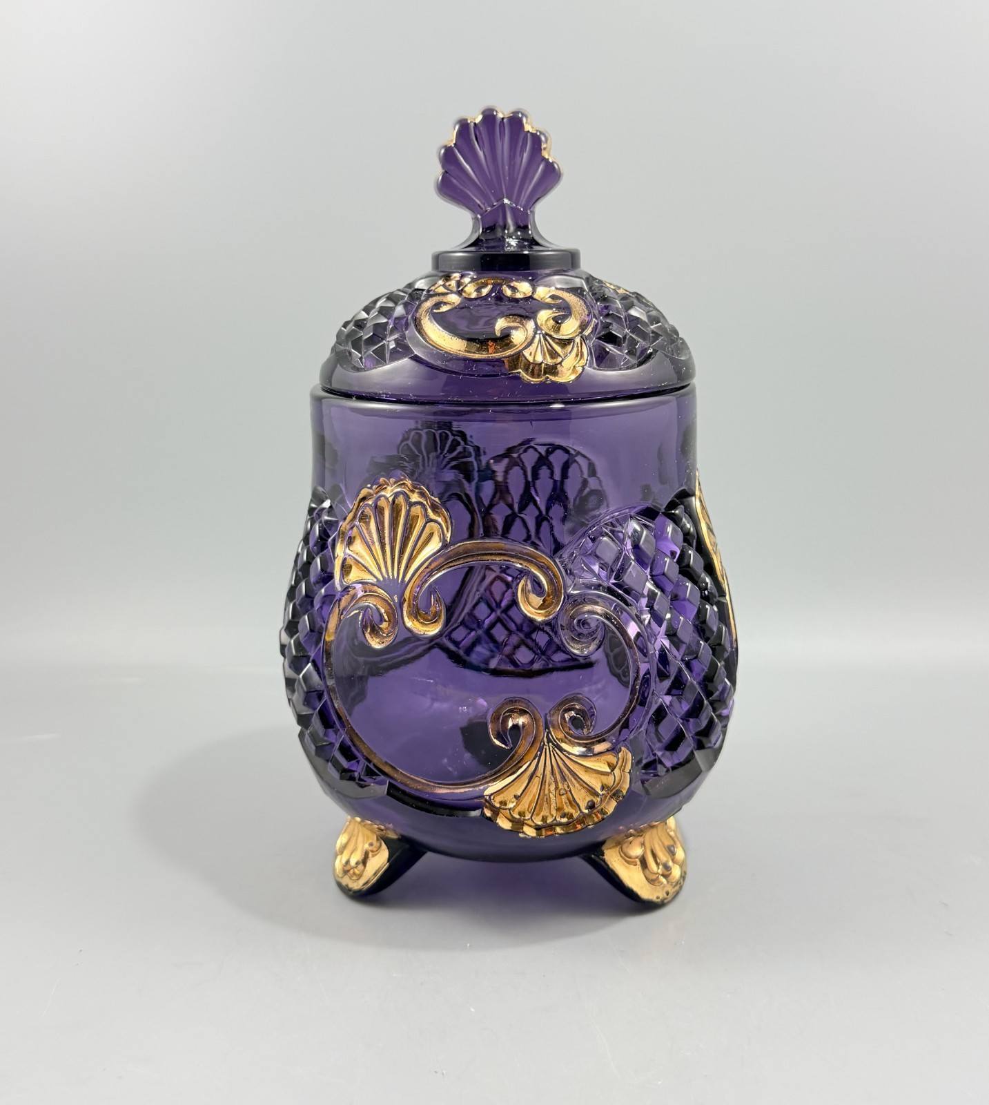 EAPG Riverside Amethyst Glass Croesus Butter Dish Creamer Sugar Bowl Set of 4