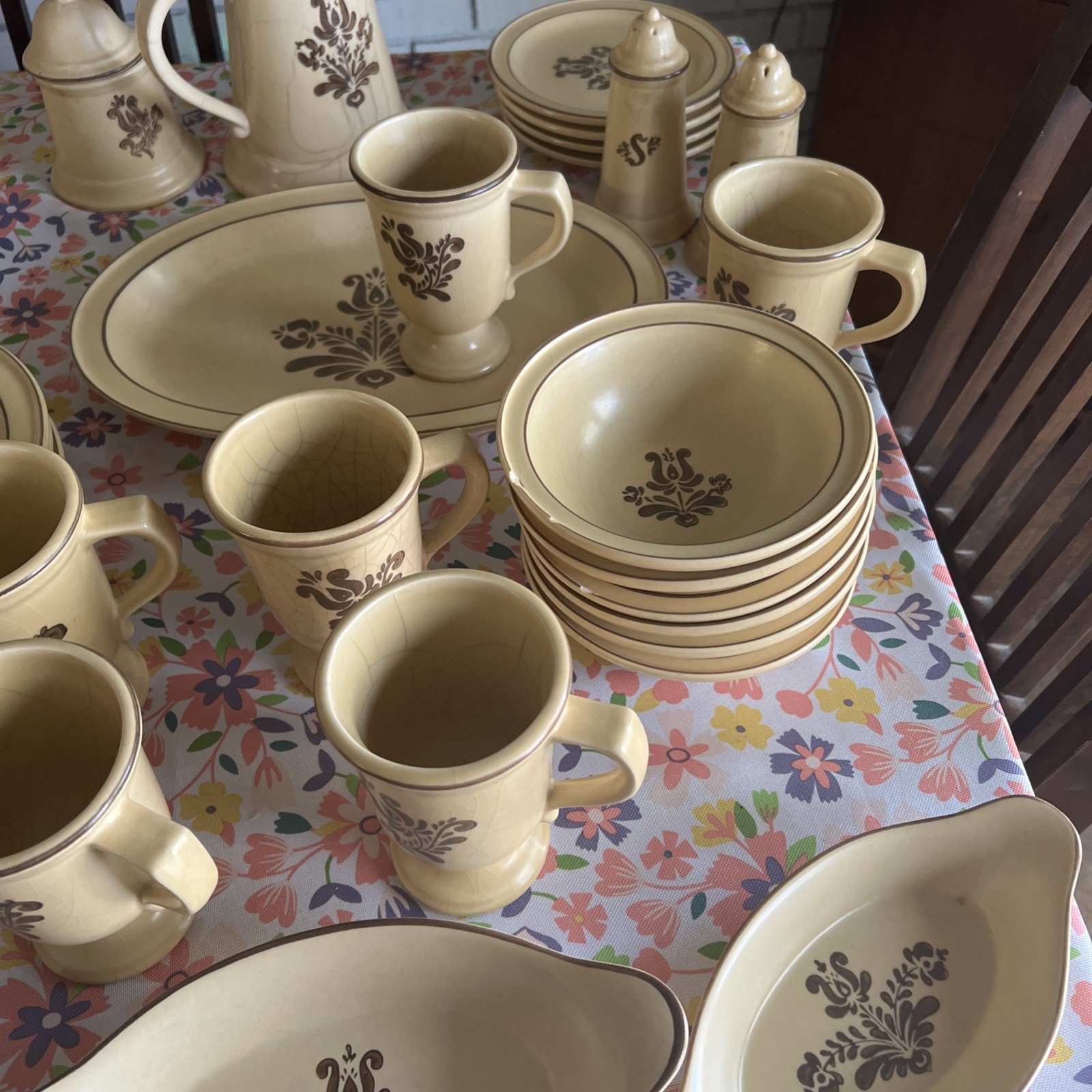 1976 PFALTZGRAFF Village Dinnerware Stoneware Vtg Folk Art Set