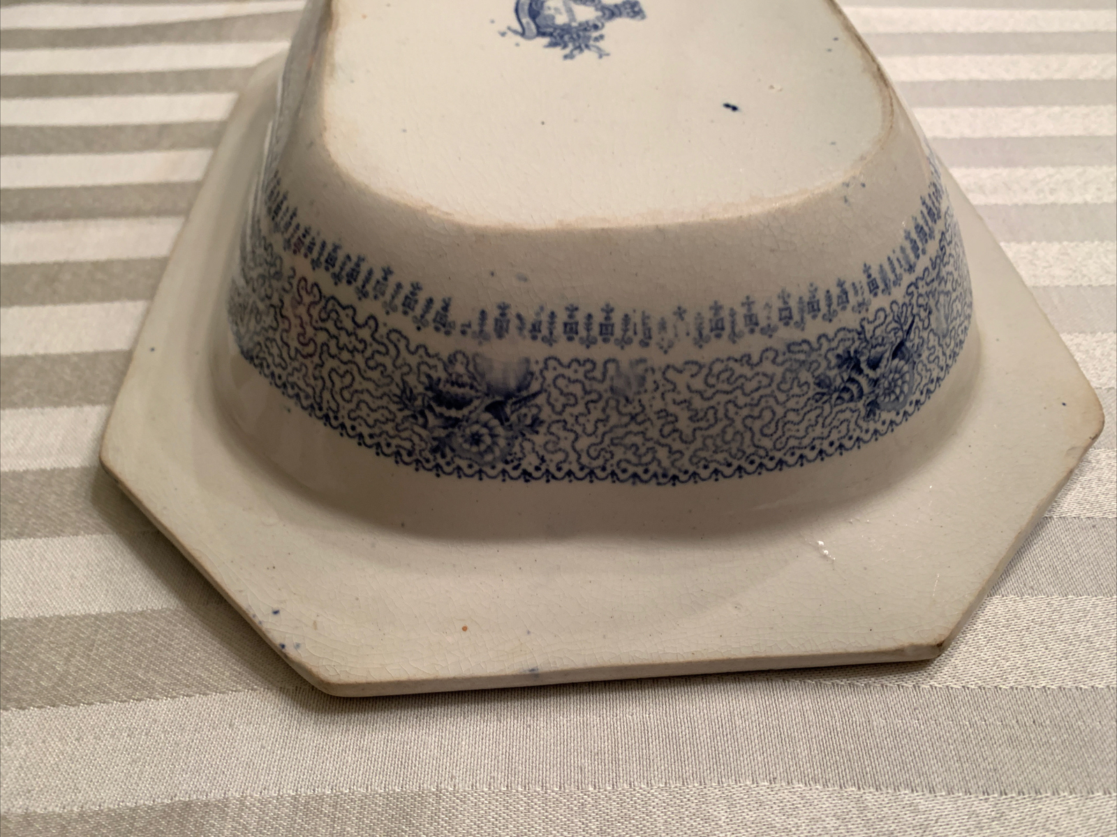 Lucern China Blue & White Lucern Bowl- Outdoor Scene- Man/Women-11 X 9 X 2.