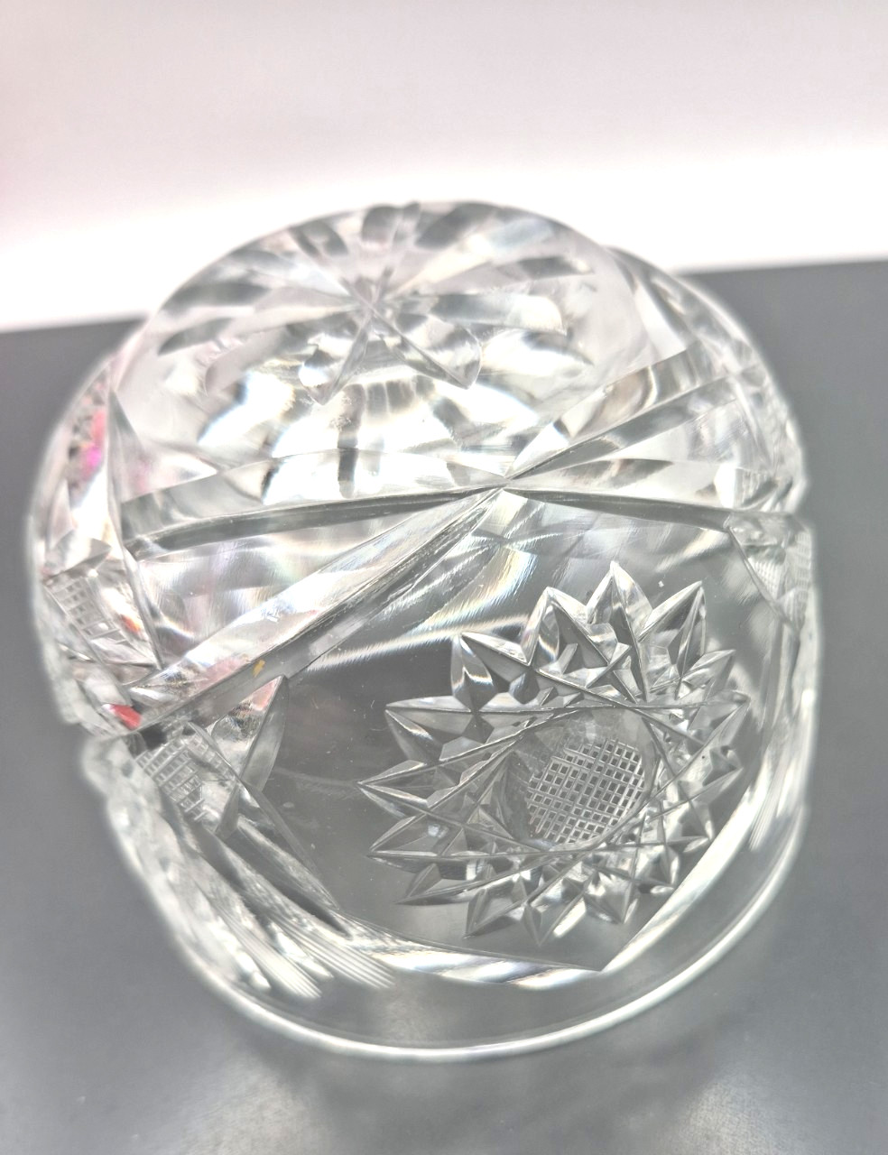 Vintage Clear Cut Lidded Candy Dish Starburst Pattern 6″ Tall EUC