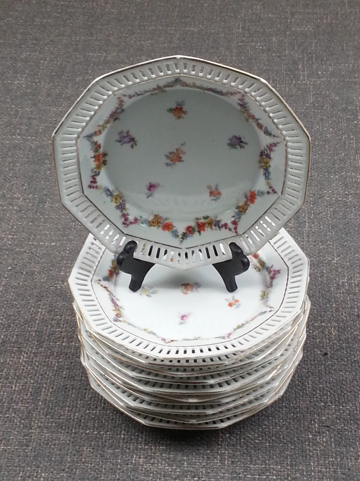 11pc Vintage Schumann Bavaria Reticulated Multi – Floral 7.25” Salad Plate