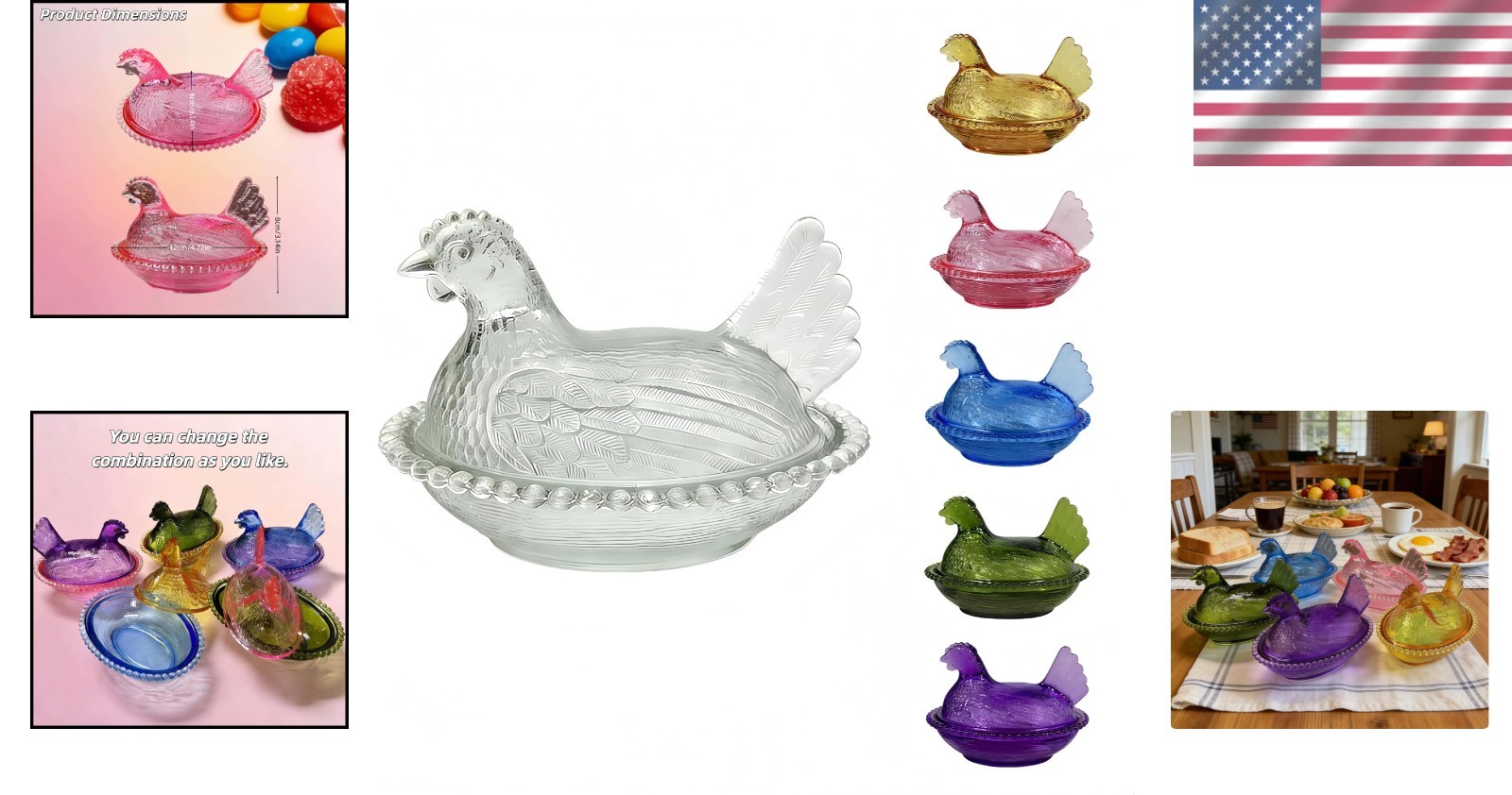 Clear Hen on Nest Candy Dish with Lid | Large Pedestal Unique Candy Bowl for Sna