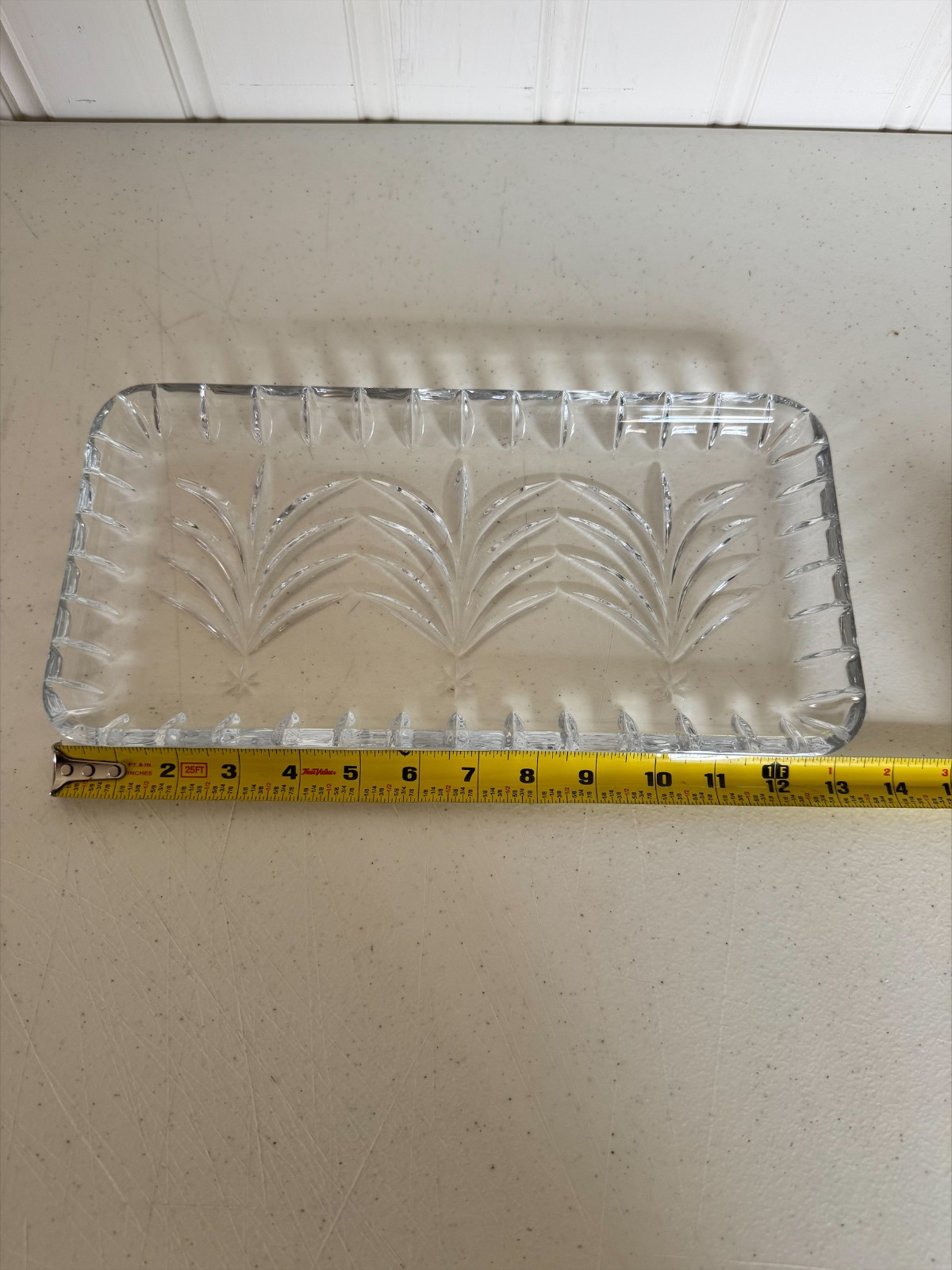 Heavy Cut Crystal Rectangular Serving Tray Leaf Pattern Clear Glass 13.5”