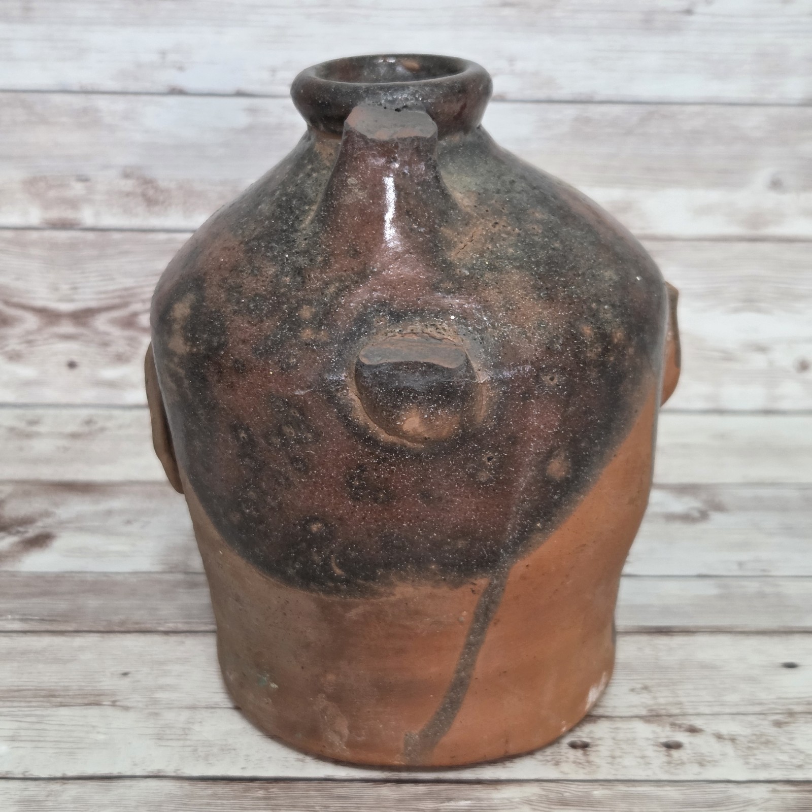 Turtle Creek Potters Redware Folk Art Ugly Jug Chris Woods 1988 WF #31
