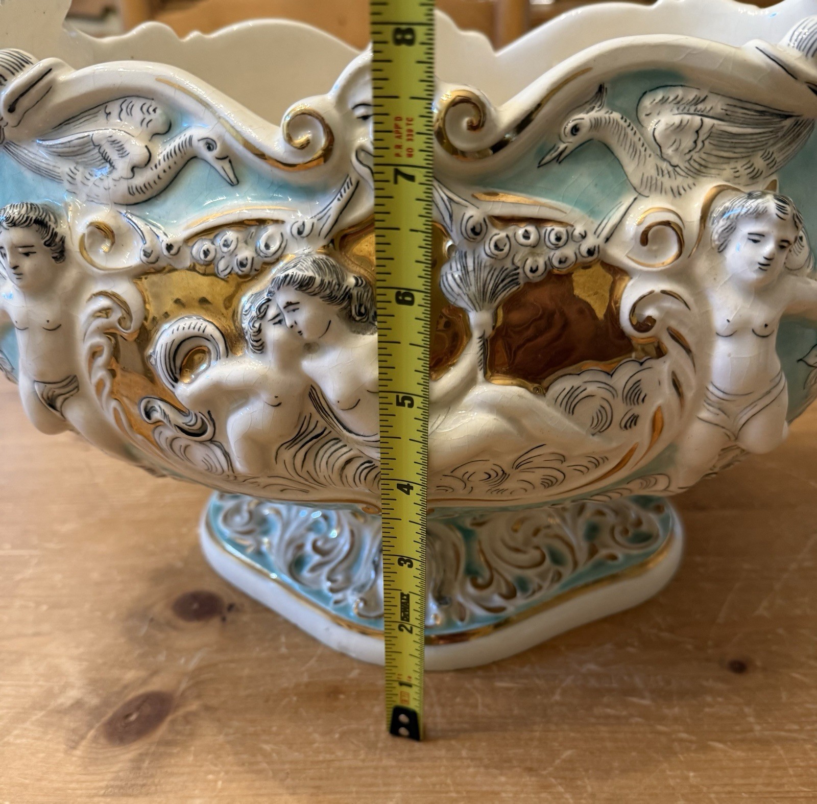 Very Rare Ardalt Capodimonte Mermaid Cherub Italian Porcelain Centerpiece Bowl