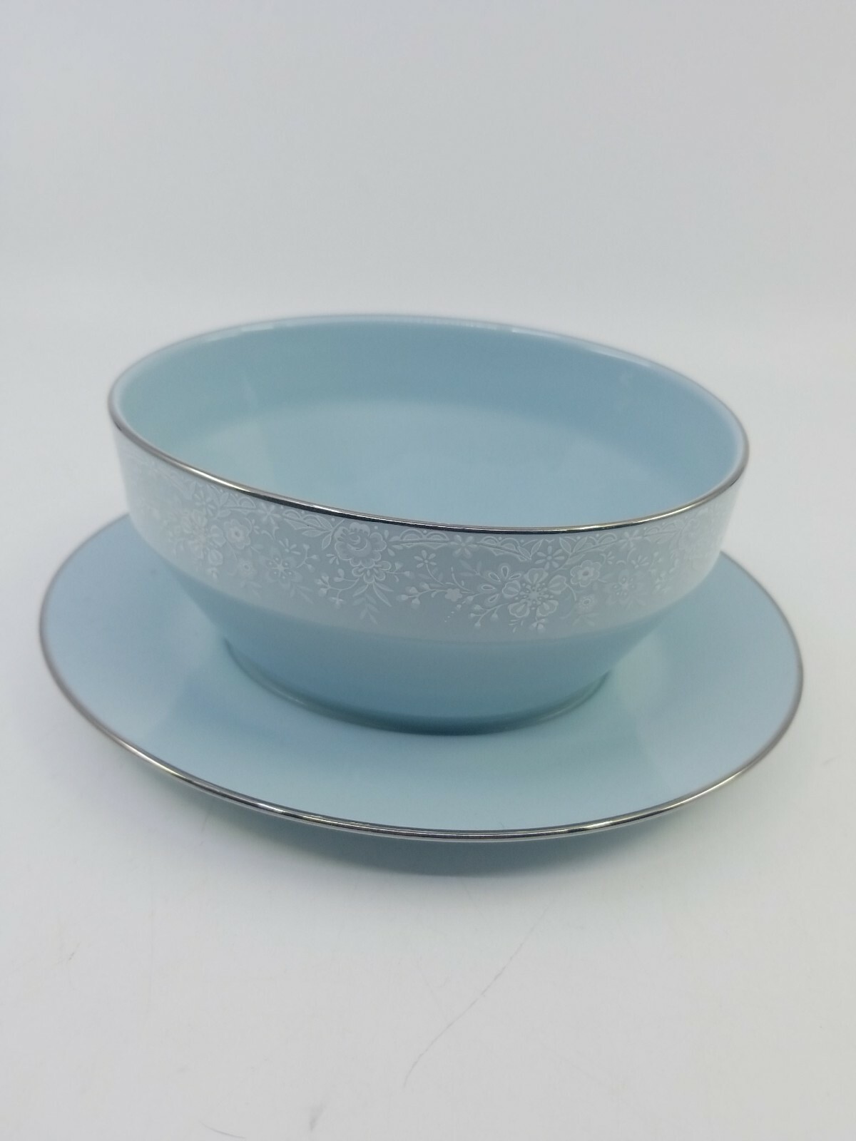 Noritake Fidelity 8003 Gravy Sauce Boat Bowl Blue Platinum Trim – Made in Japan