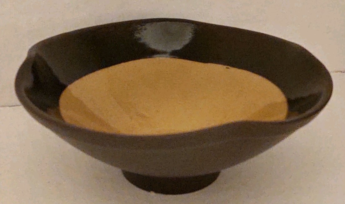 Vtg.MCM Freeform Chocolate & Butterscotch Brown Two Tone Pedestal Bowl-Read Des.
