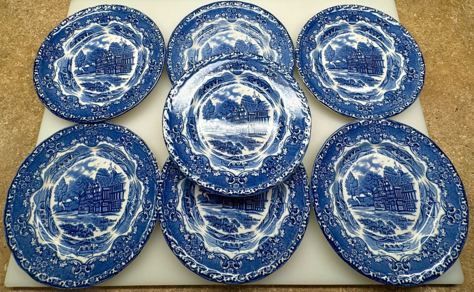 ELEGANT DINING 7- 7″ ENGLISH COUNTRY INN BLUE GRINDLEY SALAD DESSERT PIE PLATES
