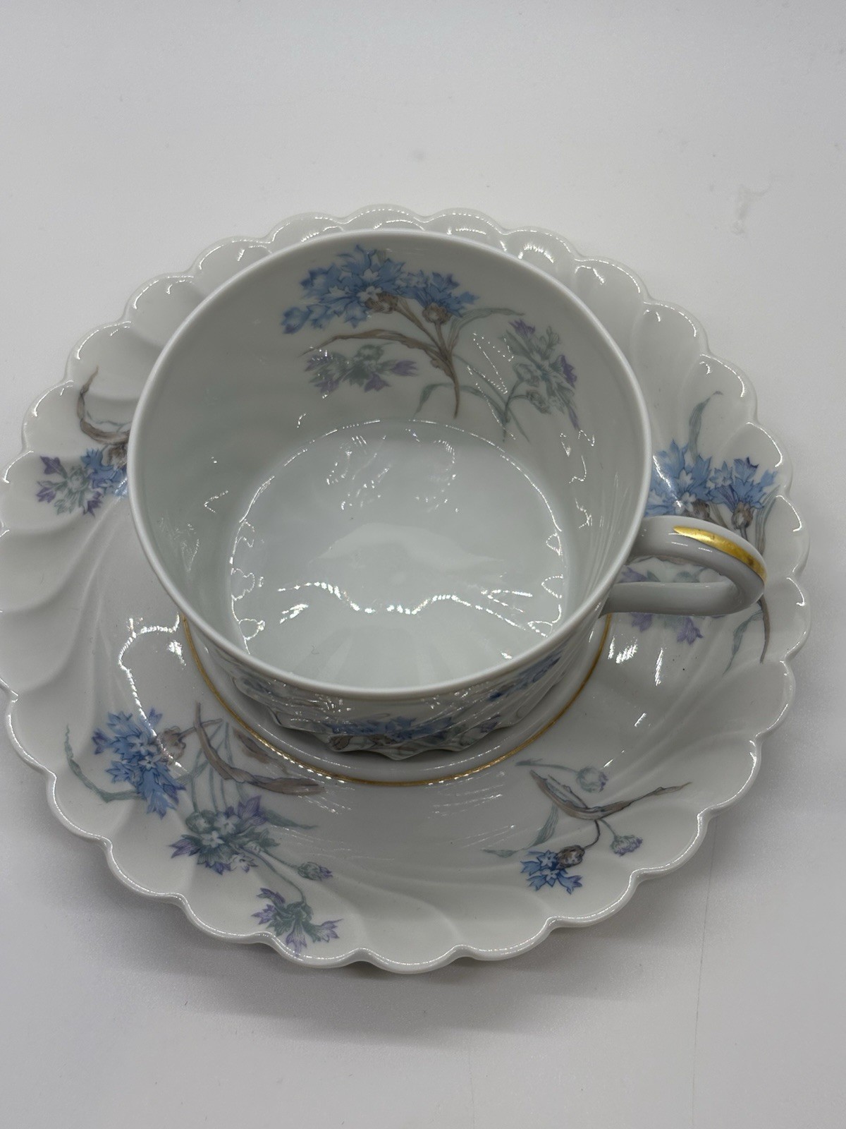 HAVILAND Limoges Bergere Blue Flowers Coffee / Tea Cup & Saucer