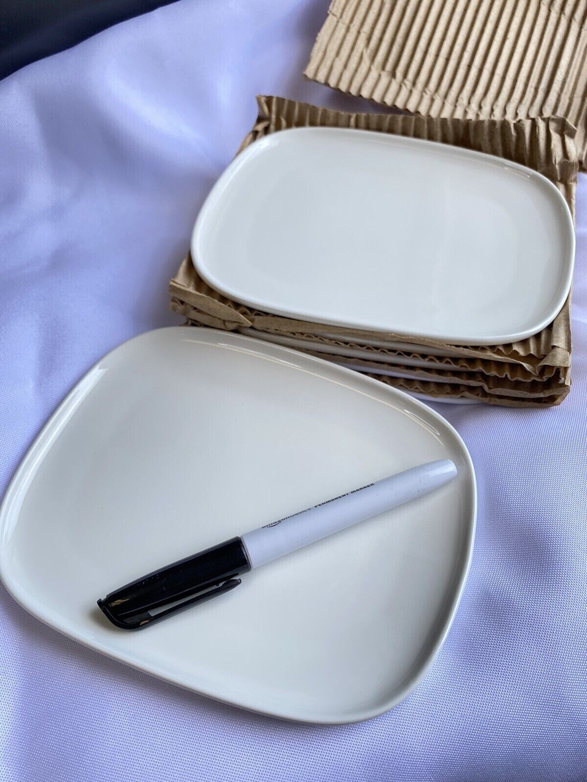 White Porcelain PLATE Set of 6 Alessi Italian Designer for Delta Airlines