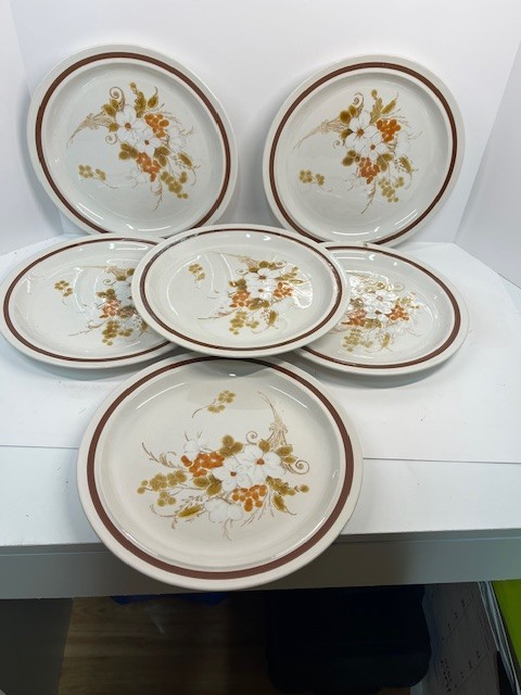 Four Seasons Stoneware Autumn Bouquet Dinner Plates 10.5” Set of 6 Vintage Japan