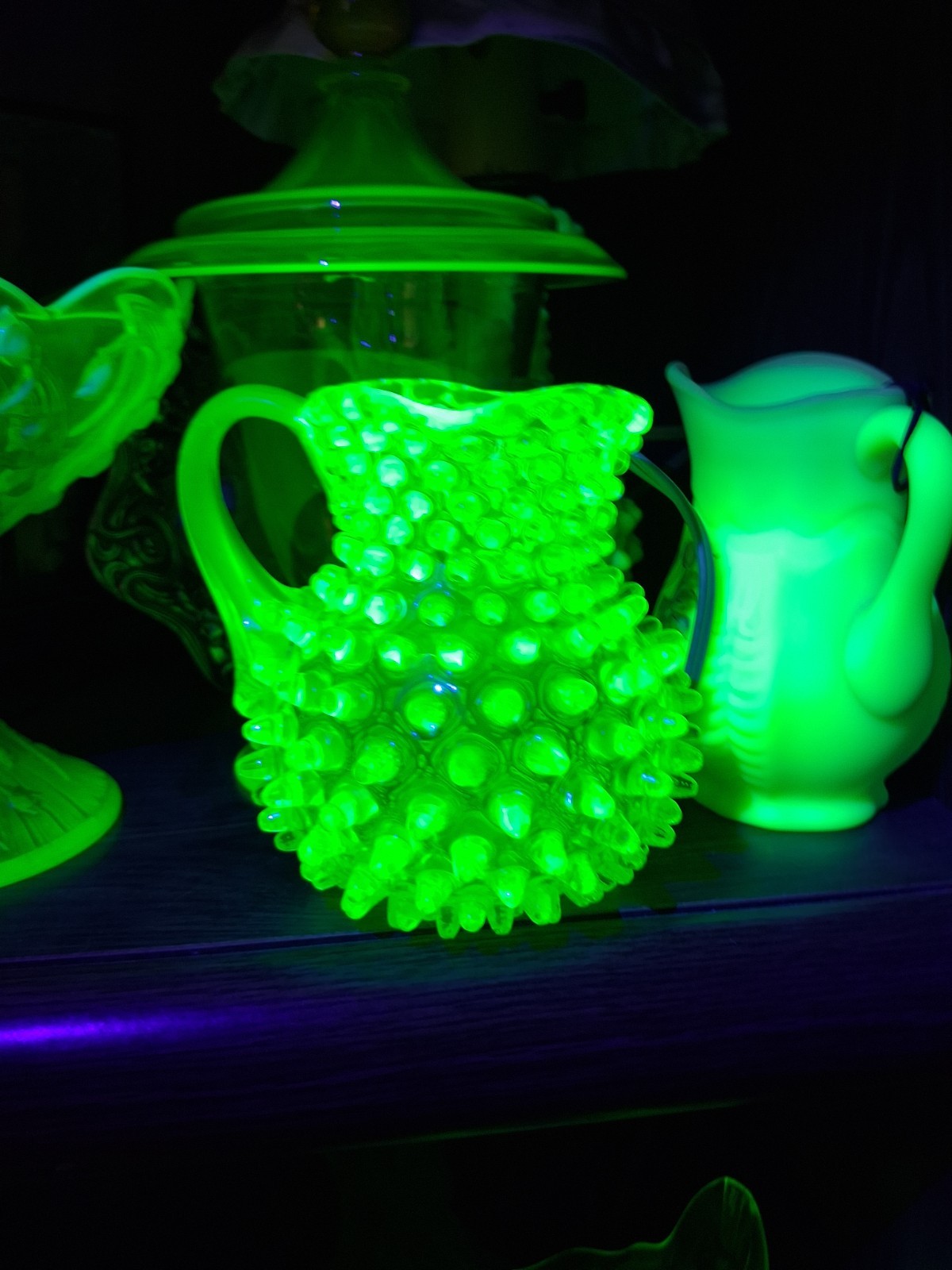 RARE Hobbs Brockunier Hobnail Uranium Vaseline Glass Small / Toy Pitcher EAPG