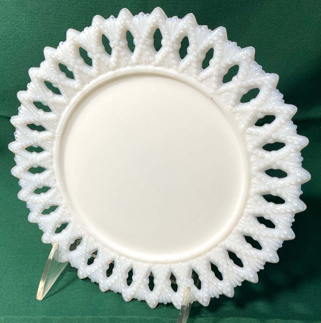 Vtg Kemple Milk Glass Iridescent Sheaf of Wheat Reticulated Rim Plate Party Dish