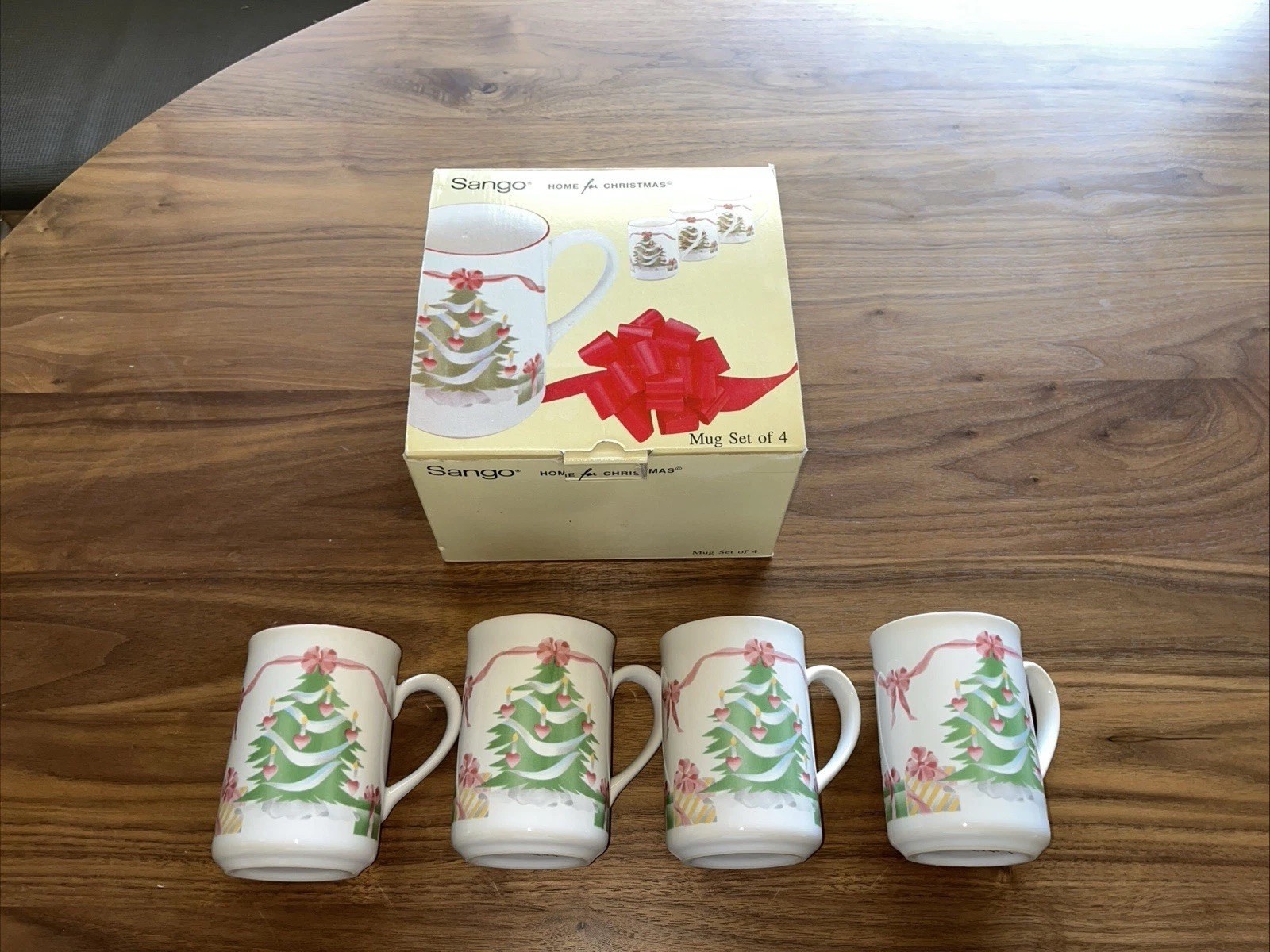 4 Vintage Sango Home For Christmas Beverage Mugs