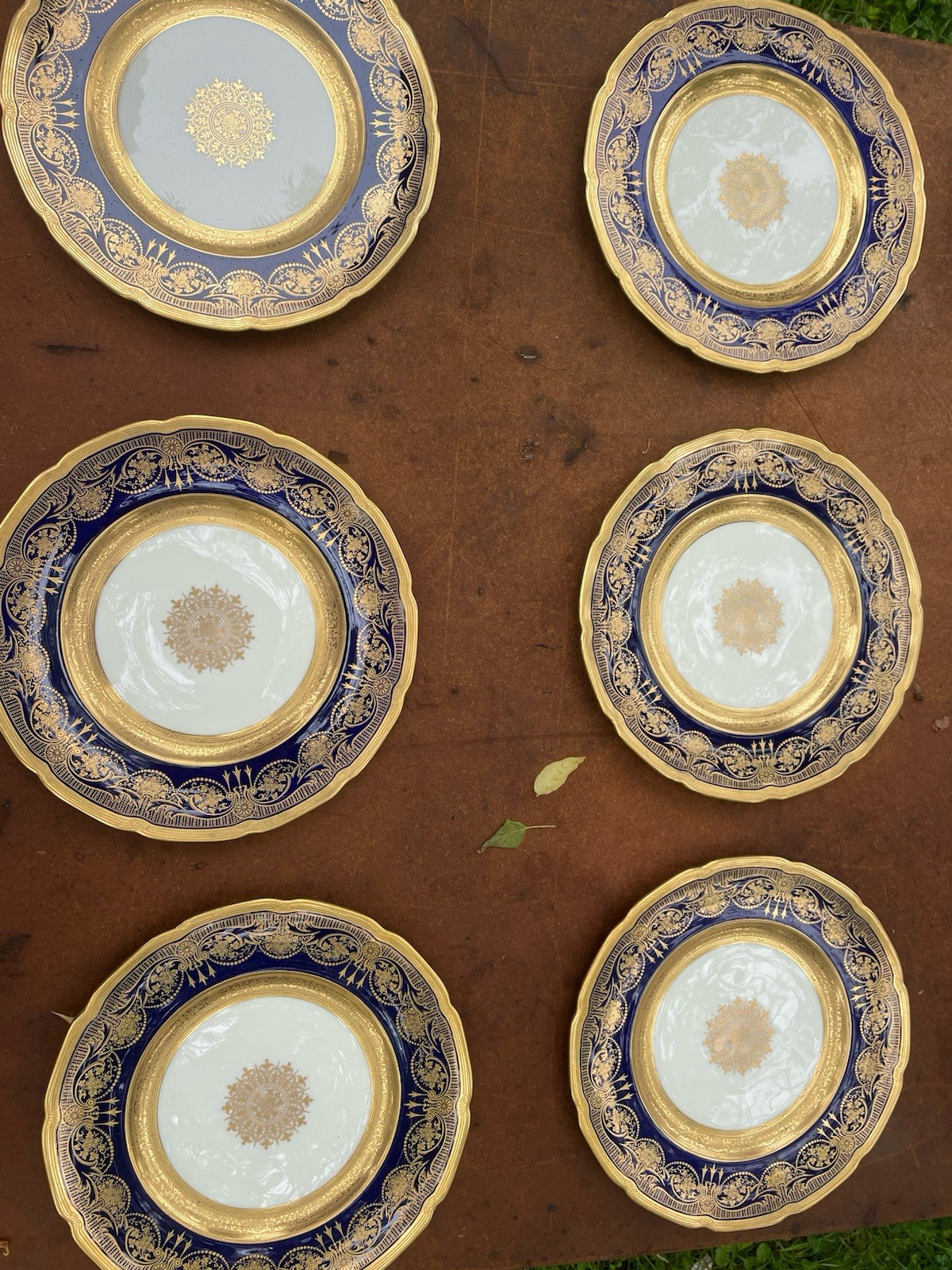 RARE Antique Set Of 12 Lenox Plates Cobalt Blue Gold Encrusted Ovington New York