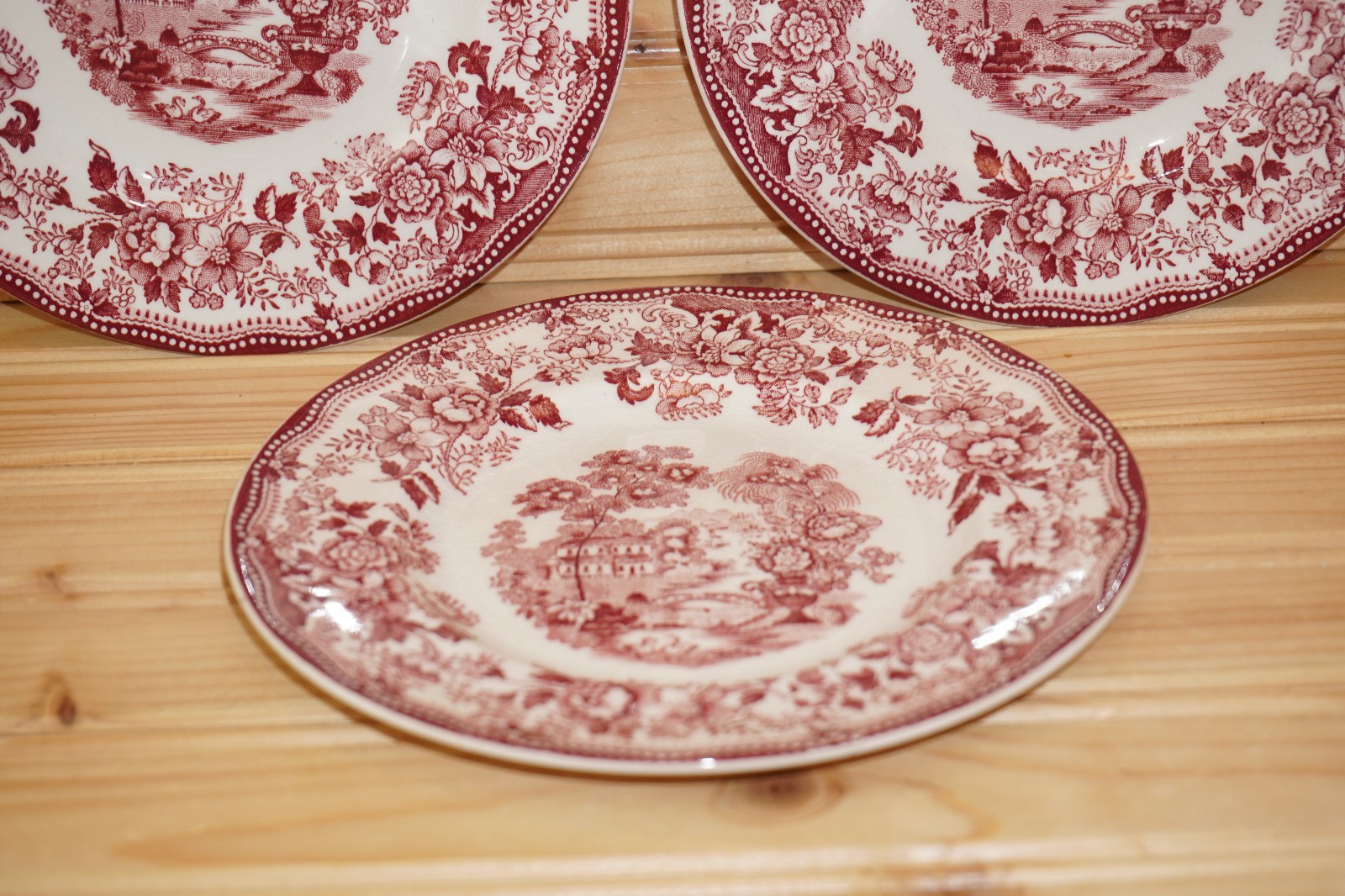 Royal Staffordshire Tonquin Red Set of 3 Bread & Butter Plates, 6 1/2″ (B44)