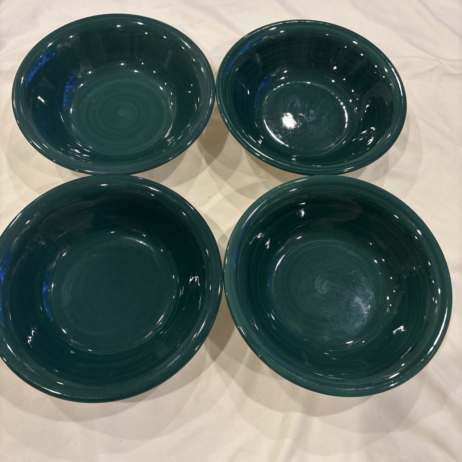 Set 4 Of Furio Green Swirl Dark Green Bowls Made In Italy White Exterior 8”