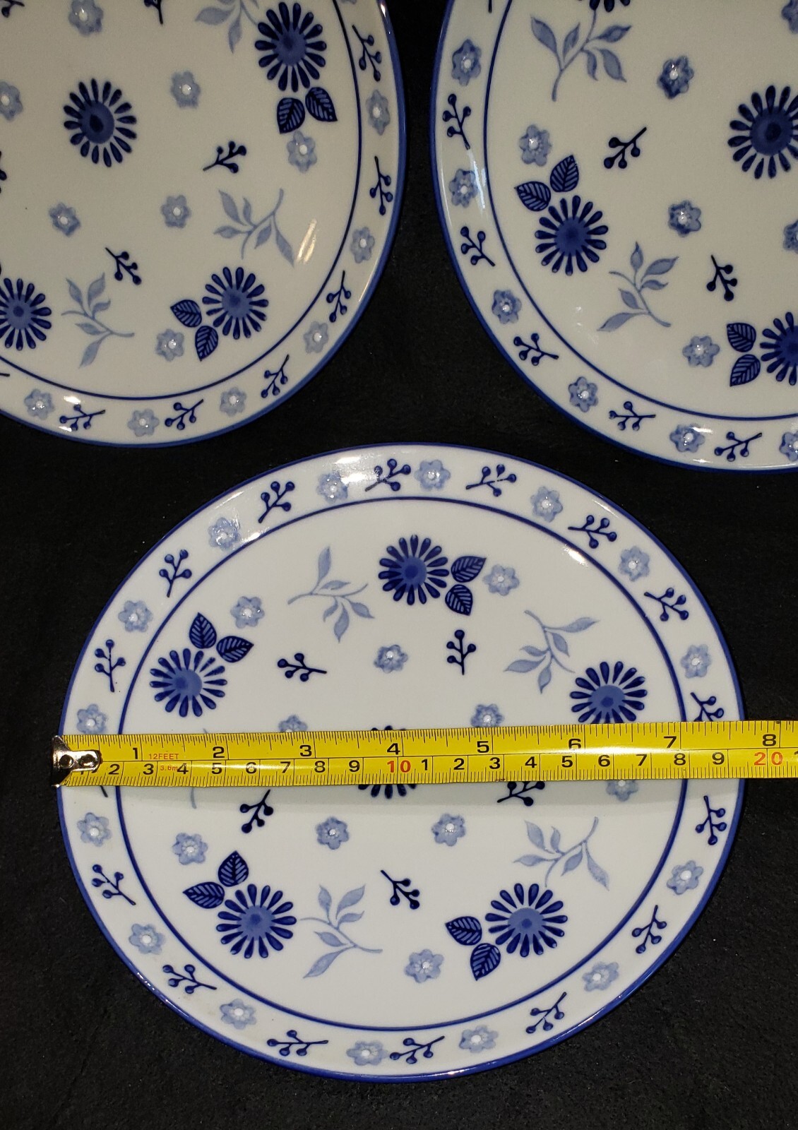 Yokohama Studios 7.75″ Porcelain Plate Blue White Floral Raised Dots Set of 3