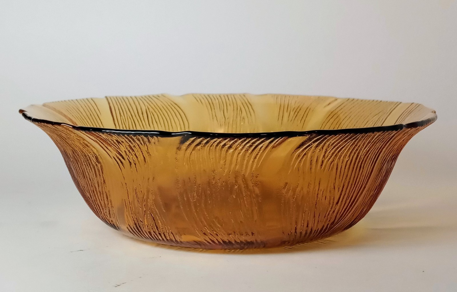 VTG MCM KIG Indonesia Decorative Embossed Amber Glass Bowl