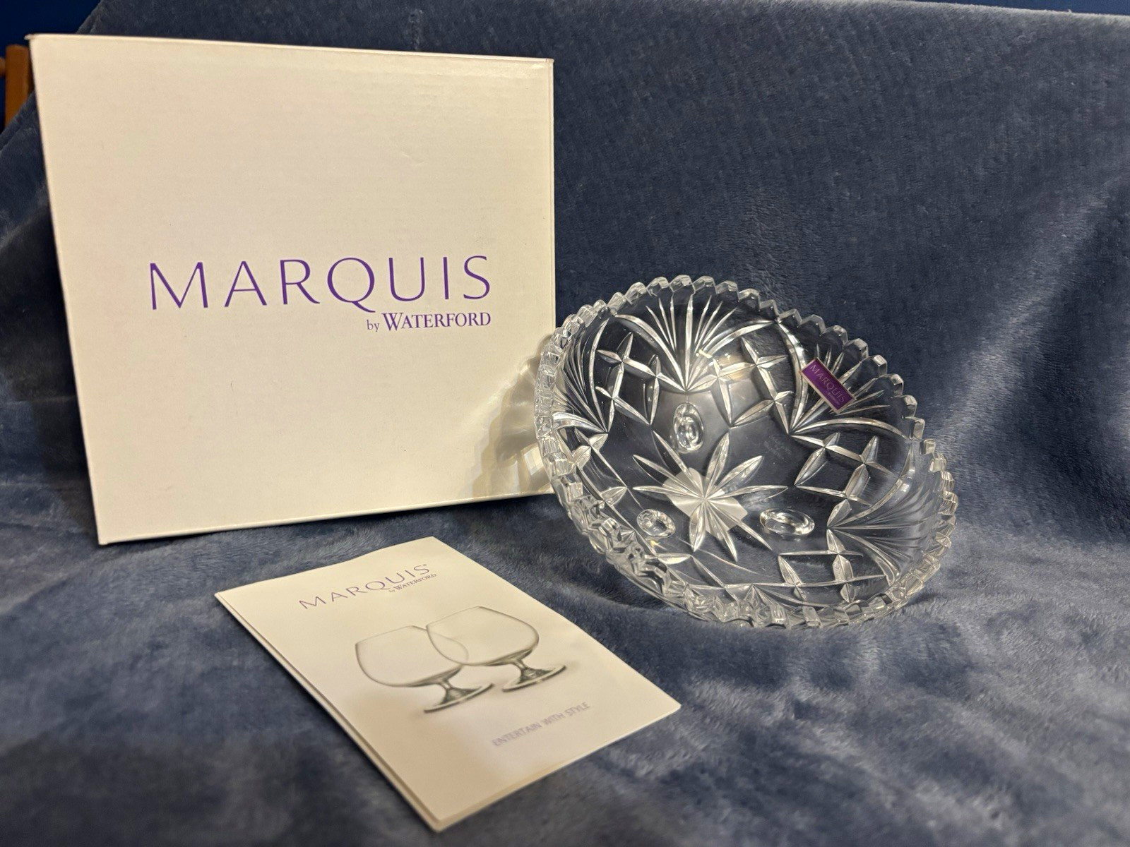 Marquis by Waterford Clear Cut Glass Round Bowl w/ Box, 6 in x 2 in